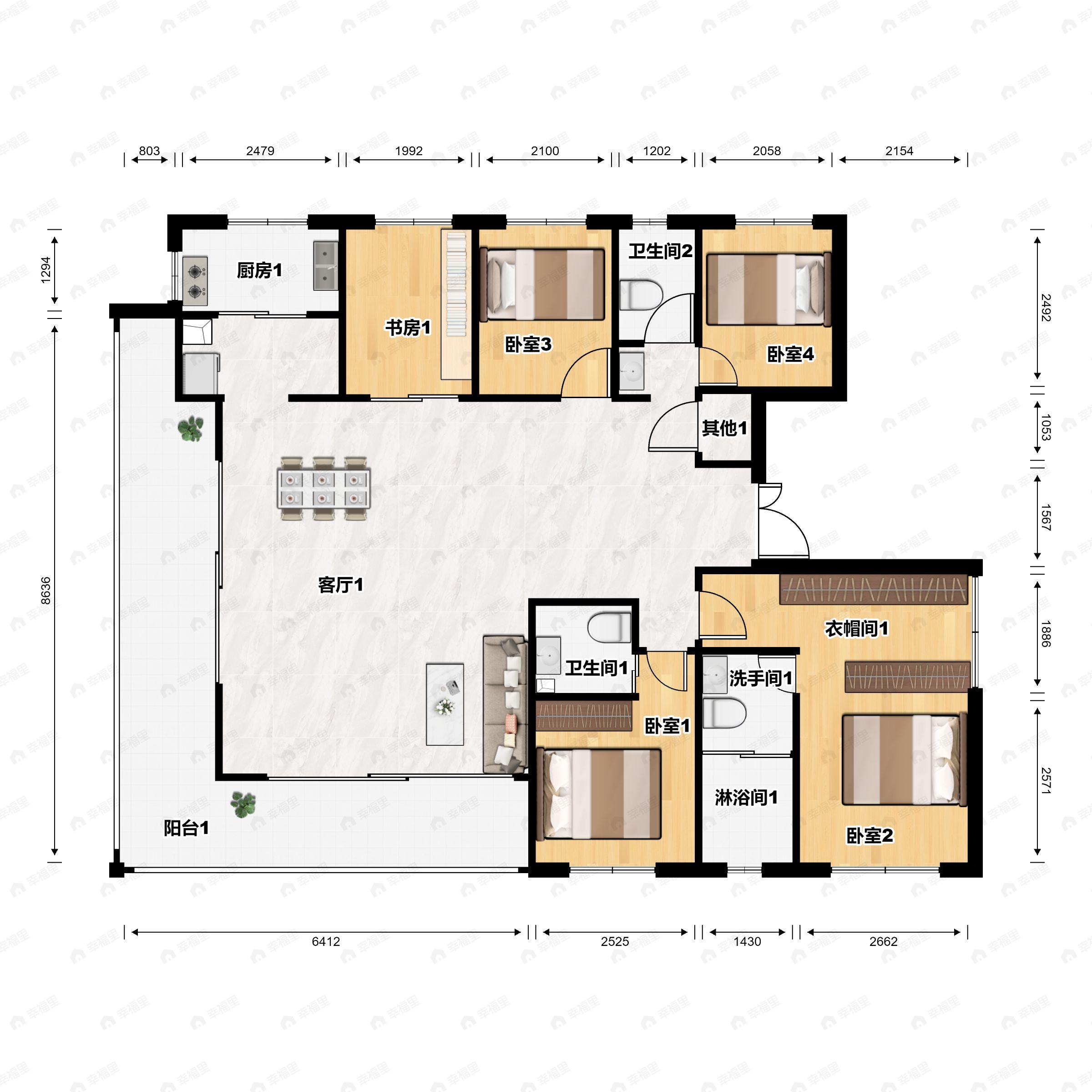 5室2厅3卫建面238平户型图