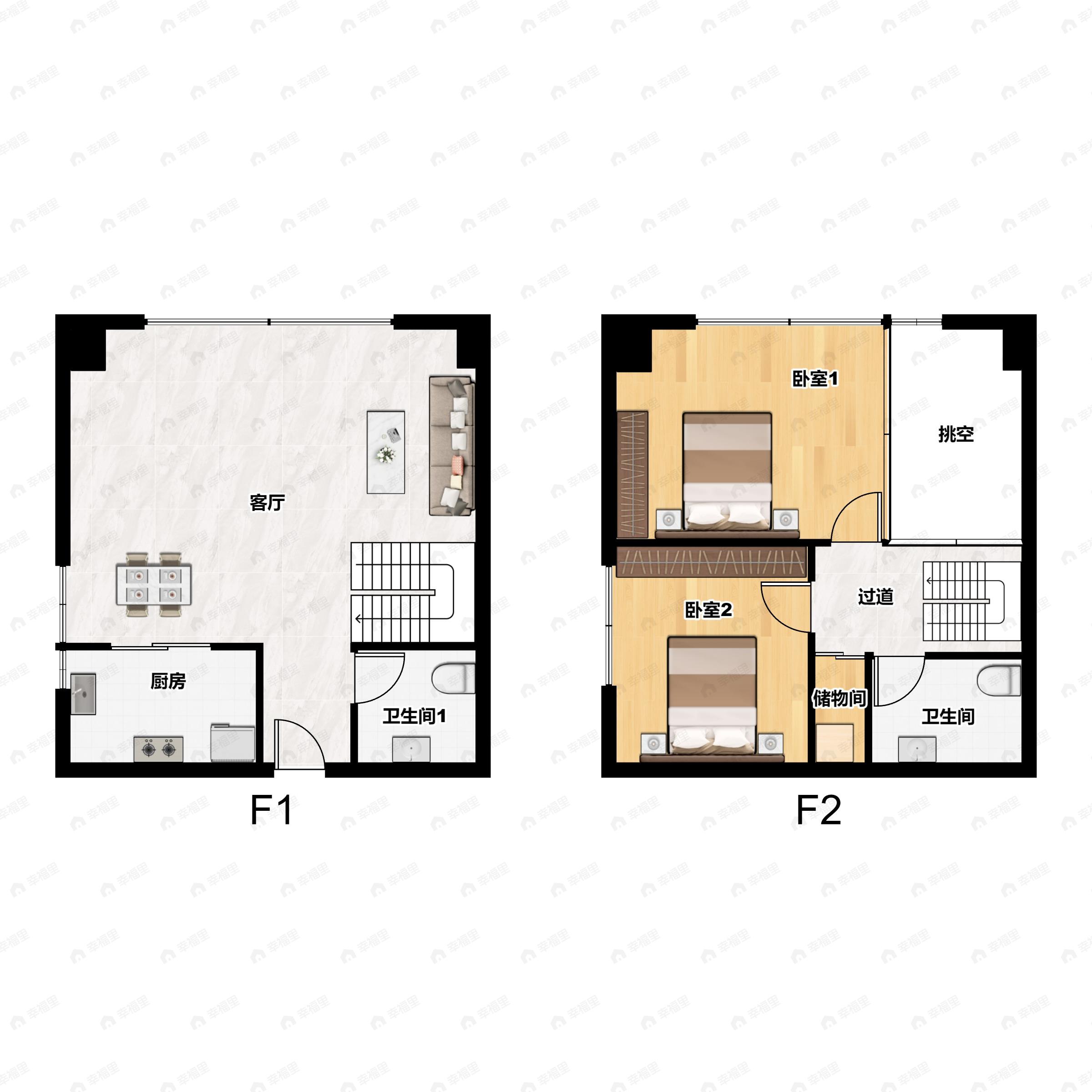 3室2厅2卫建面60平北户型图