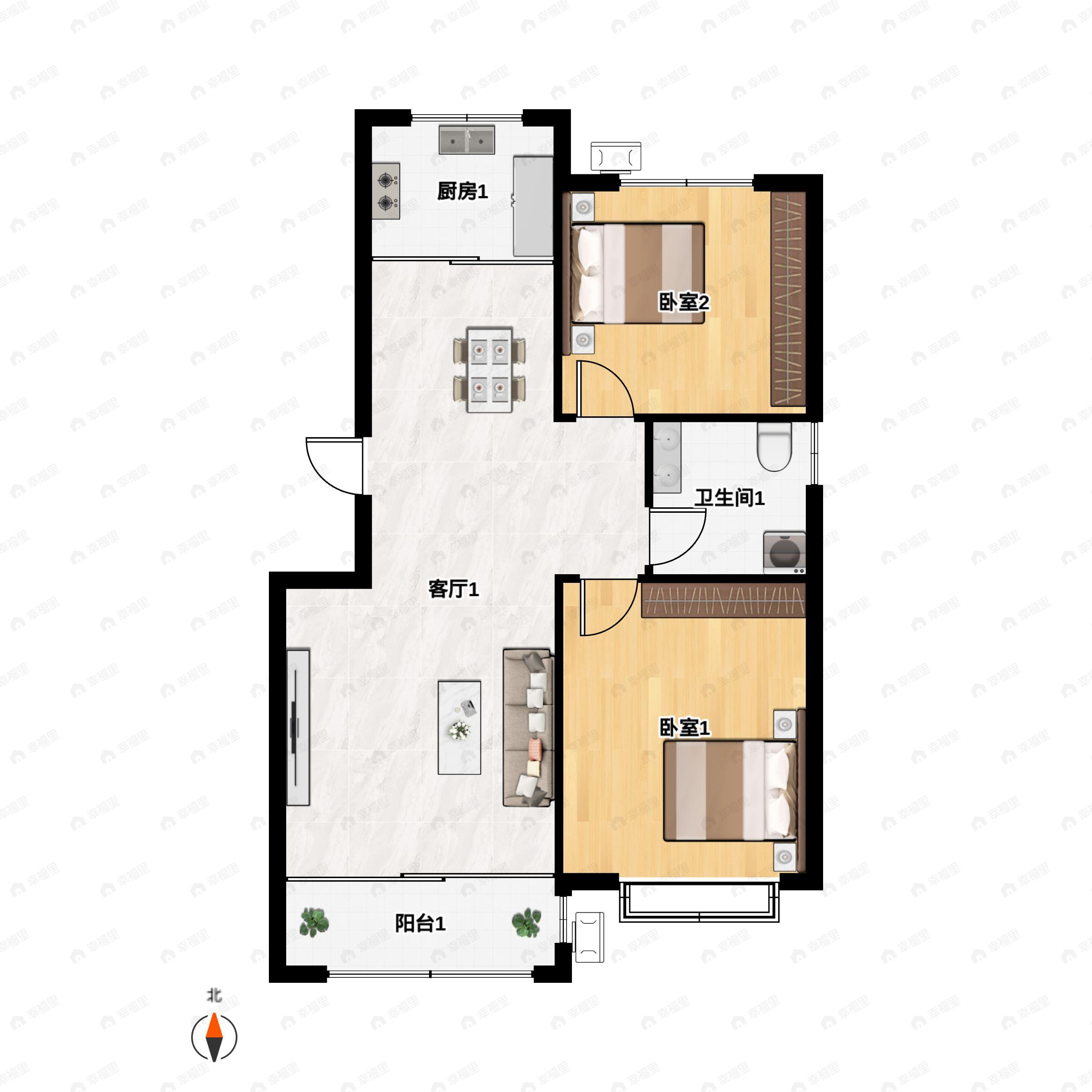 2室2厅1卫建面85平户型图