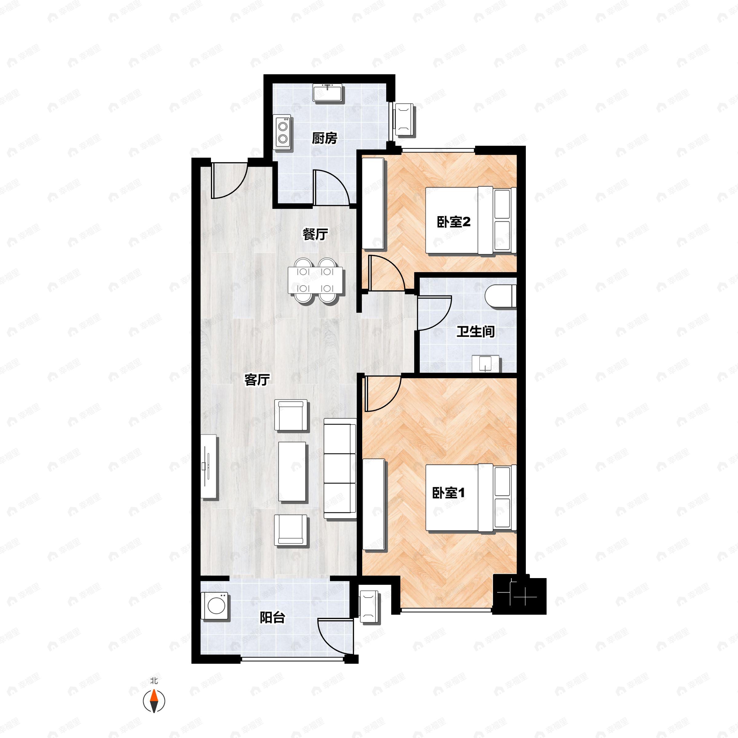 2室2厅1卫建面85平户型图