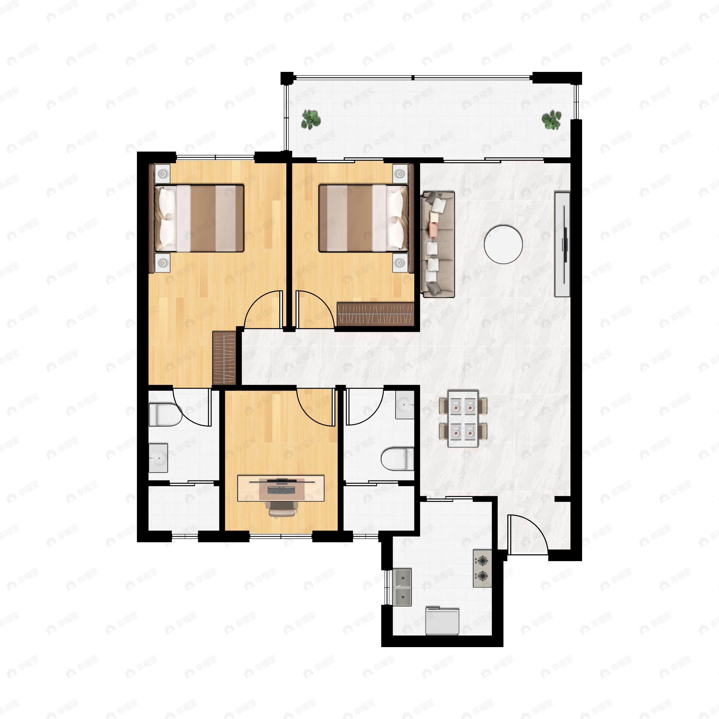 3室2厅2卫建面115平户型图