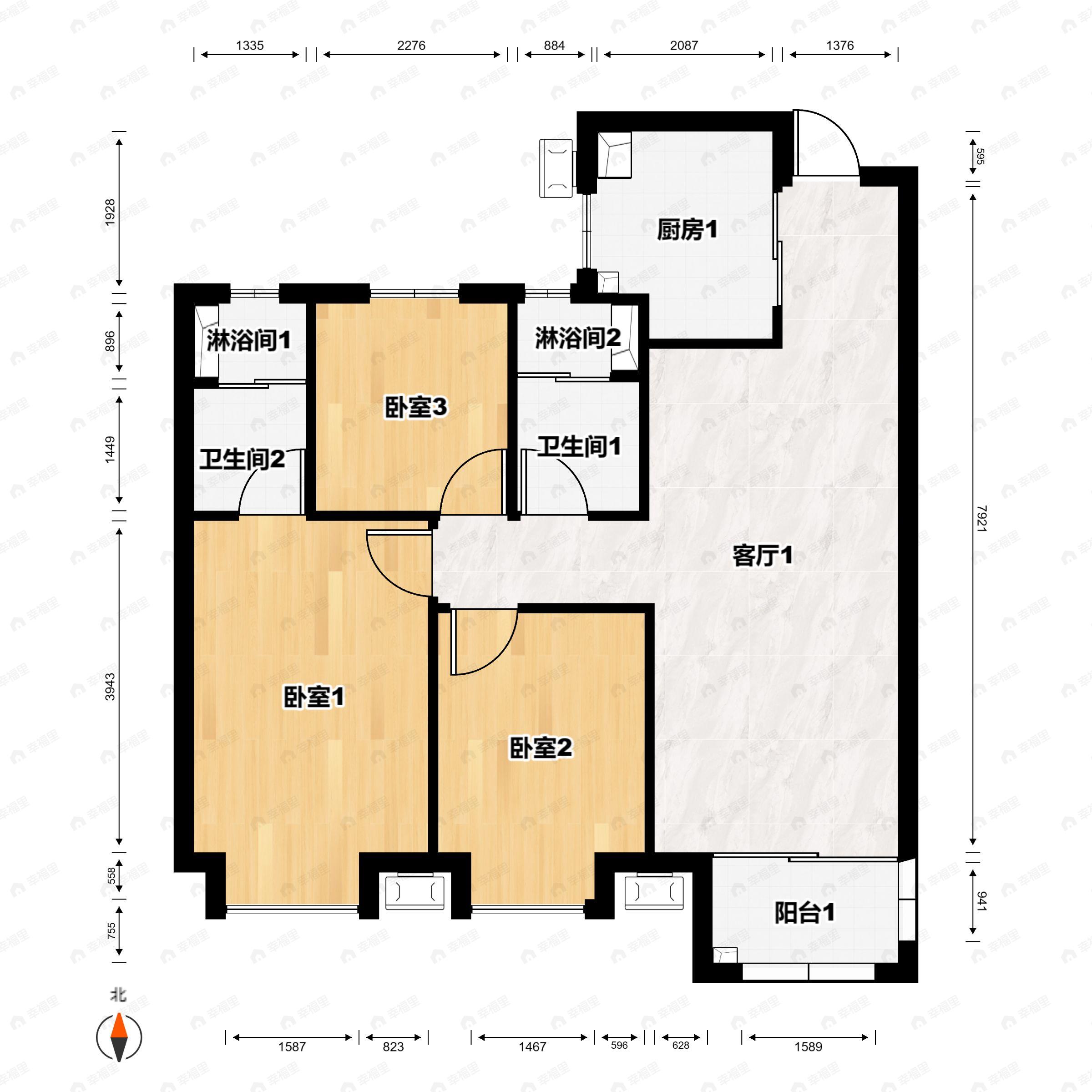 3室2厅2卫建面112平户型图