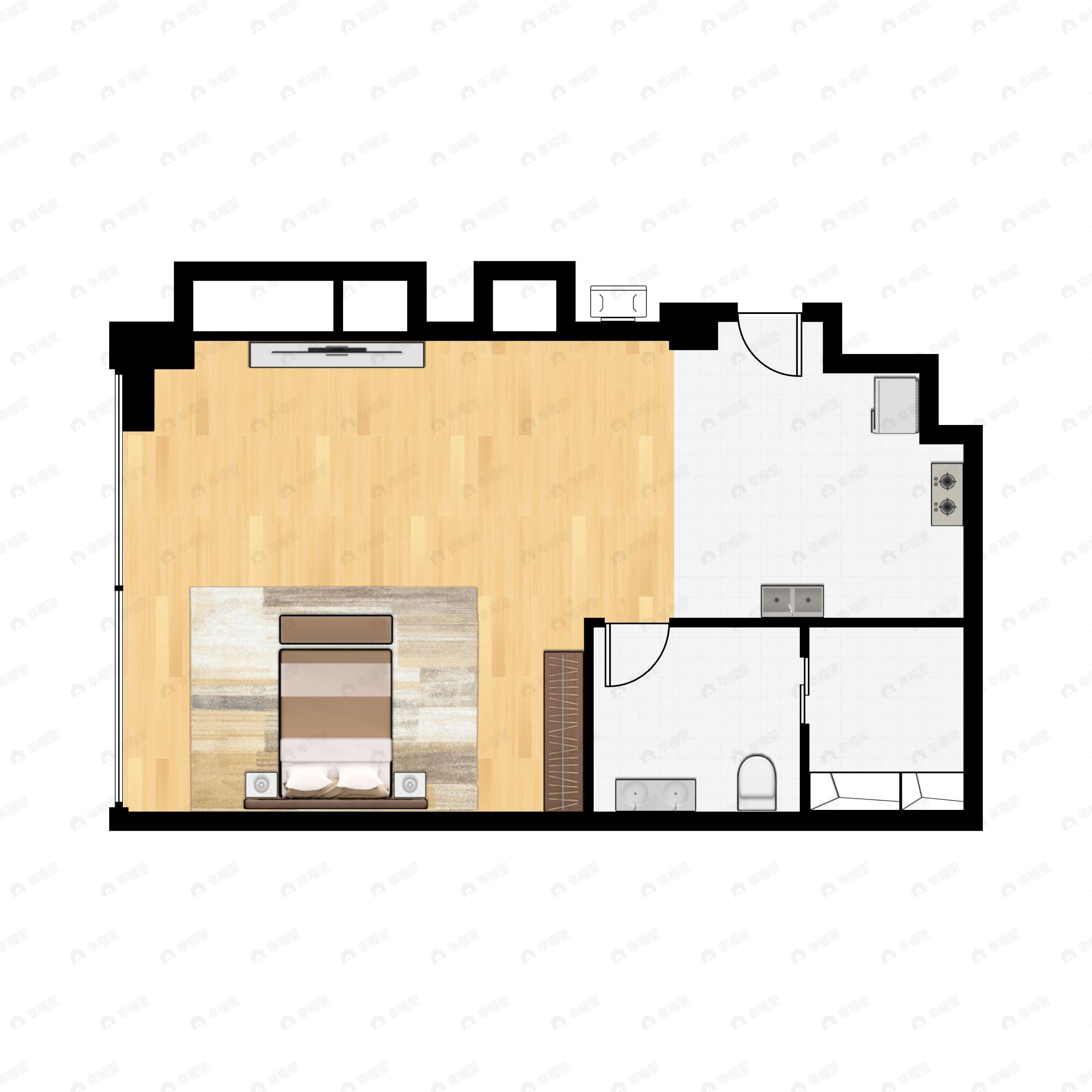 1室1厅1卫建面53m²东|西户型图