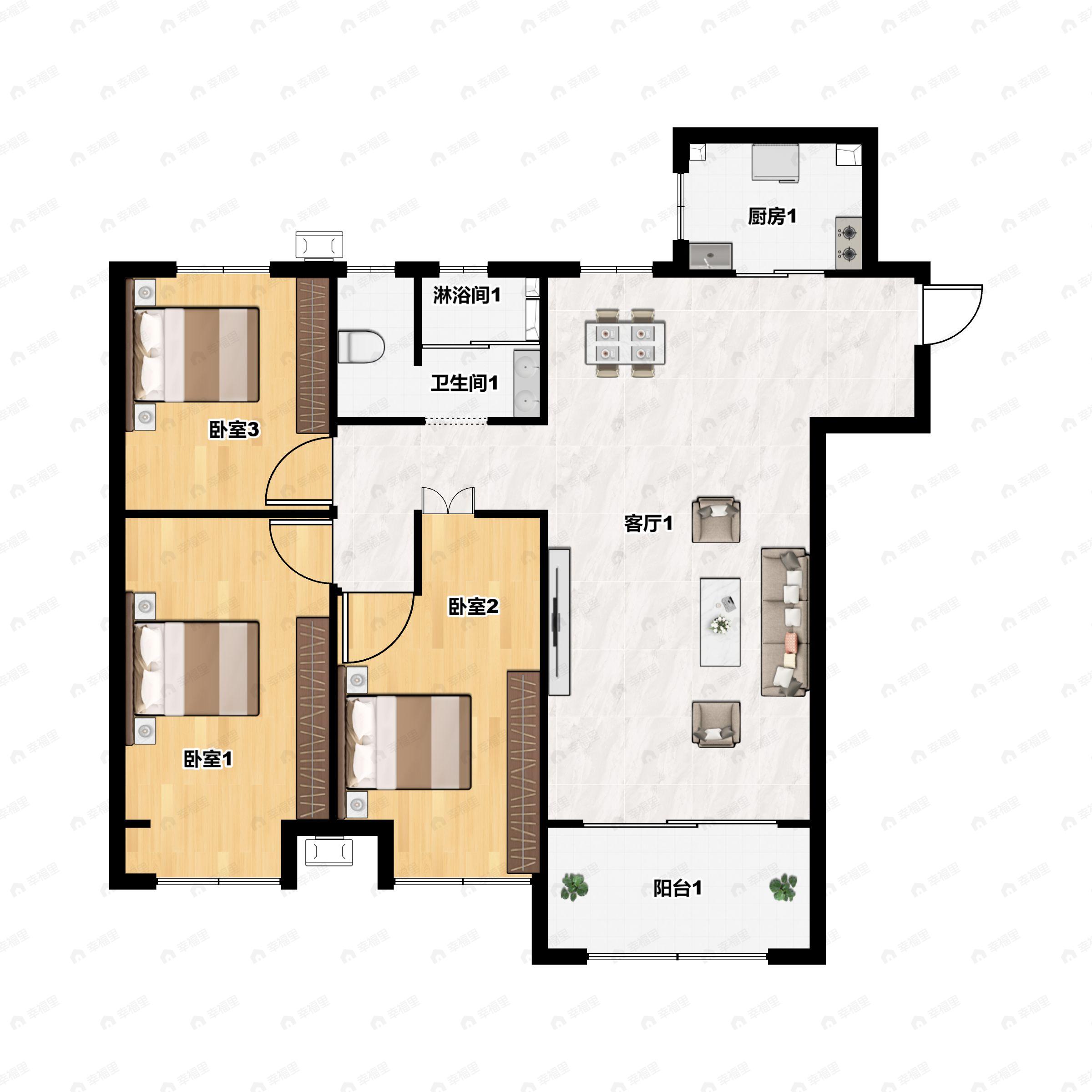 润田御景蓝湾3室2厅1卫户型图