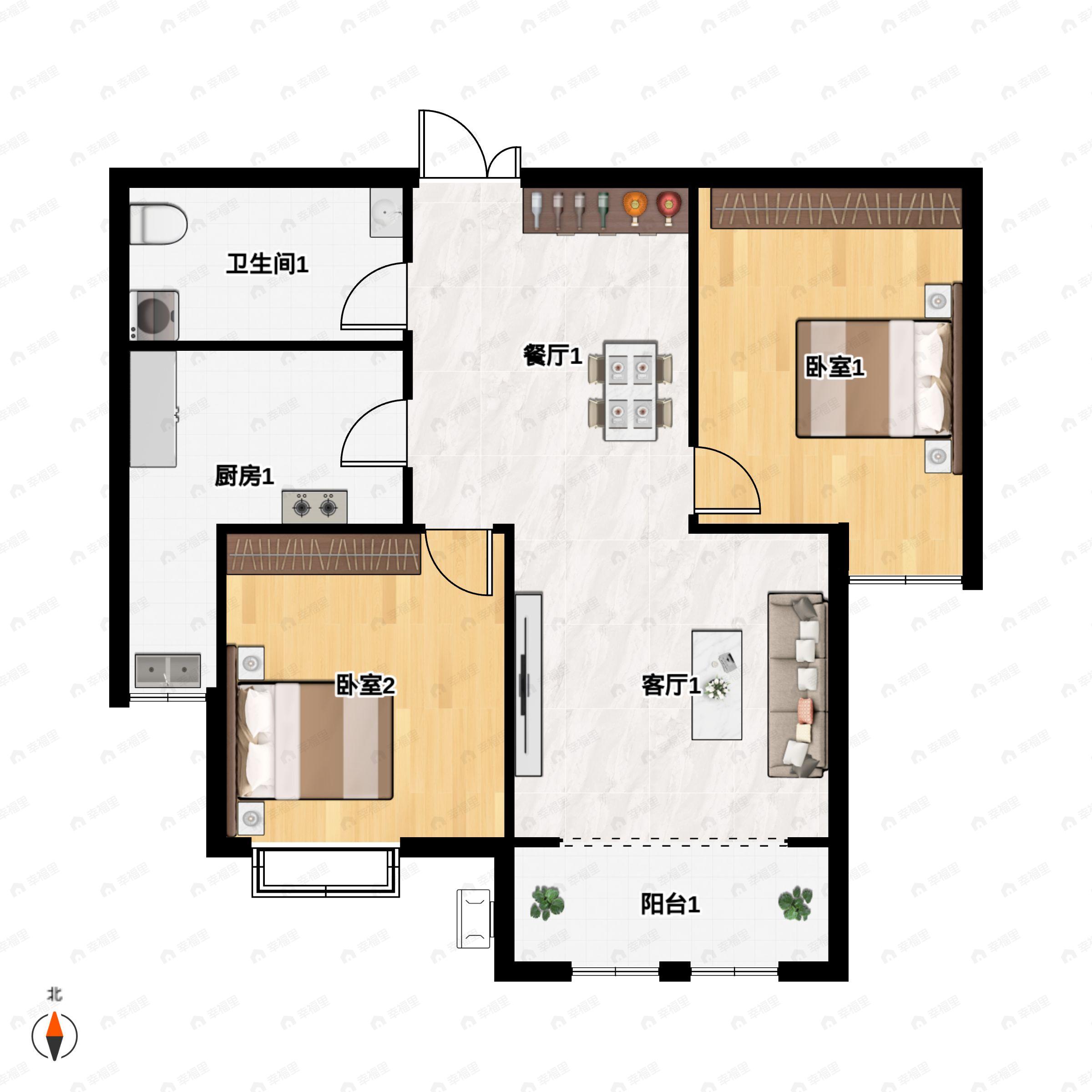 2室2厅1卫建面97平户型图