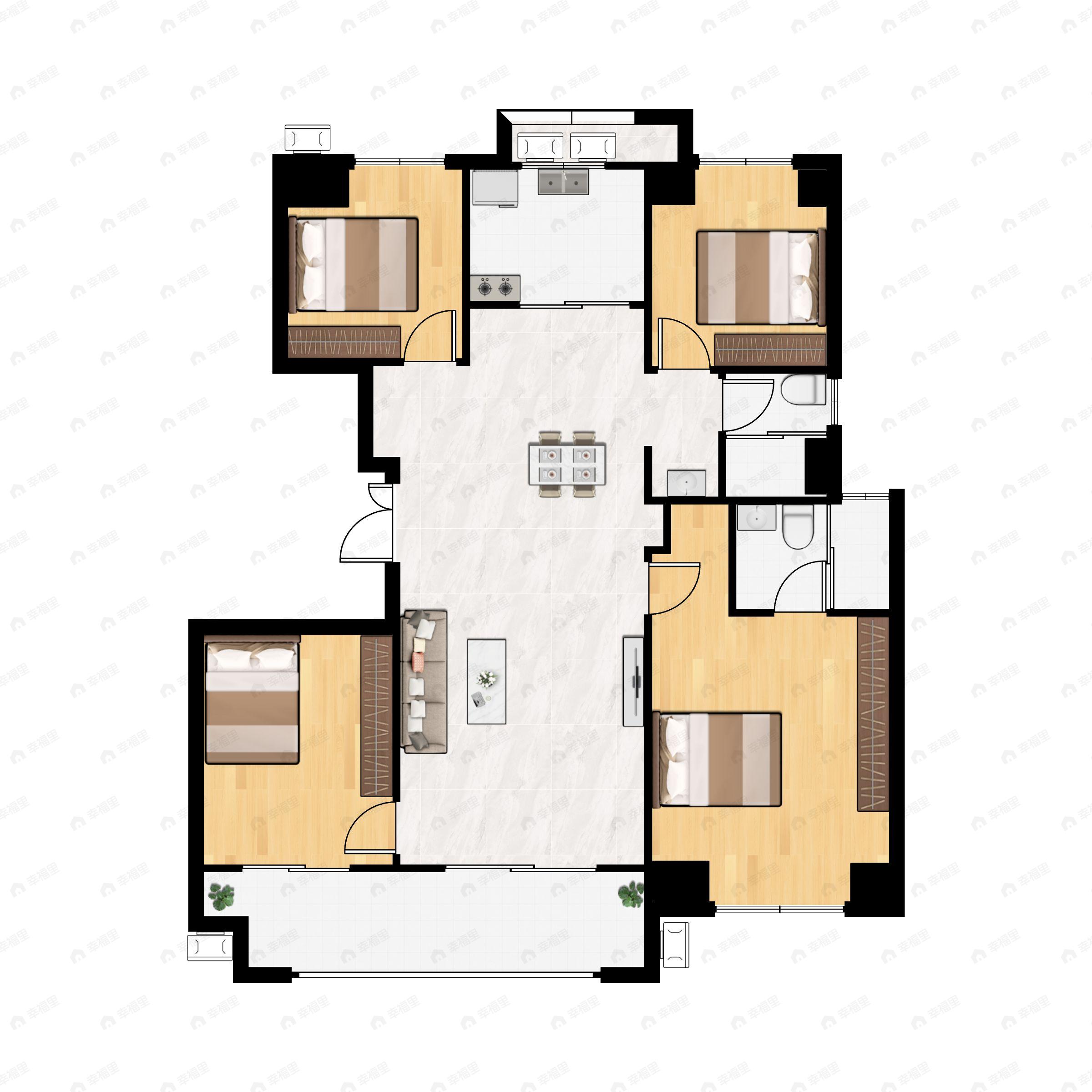 4室2厅2卫建面125平户型图