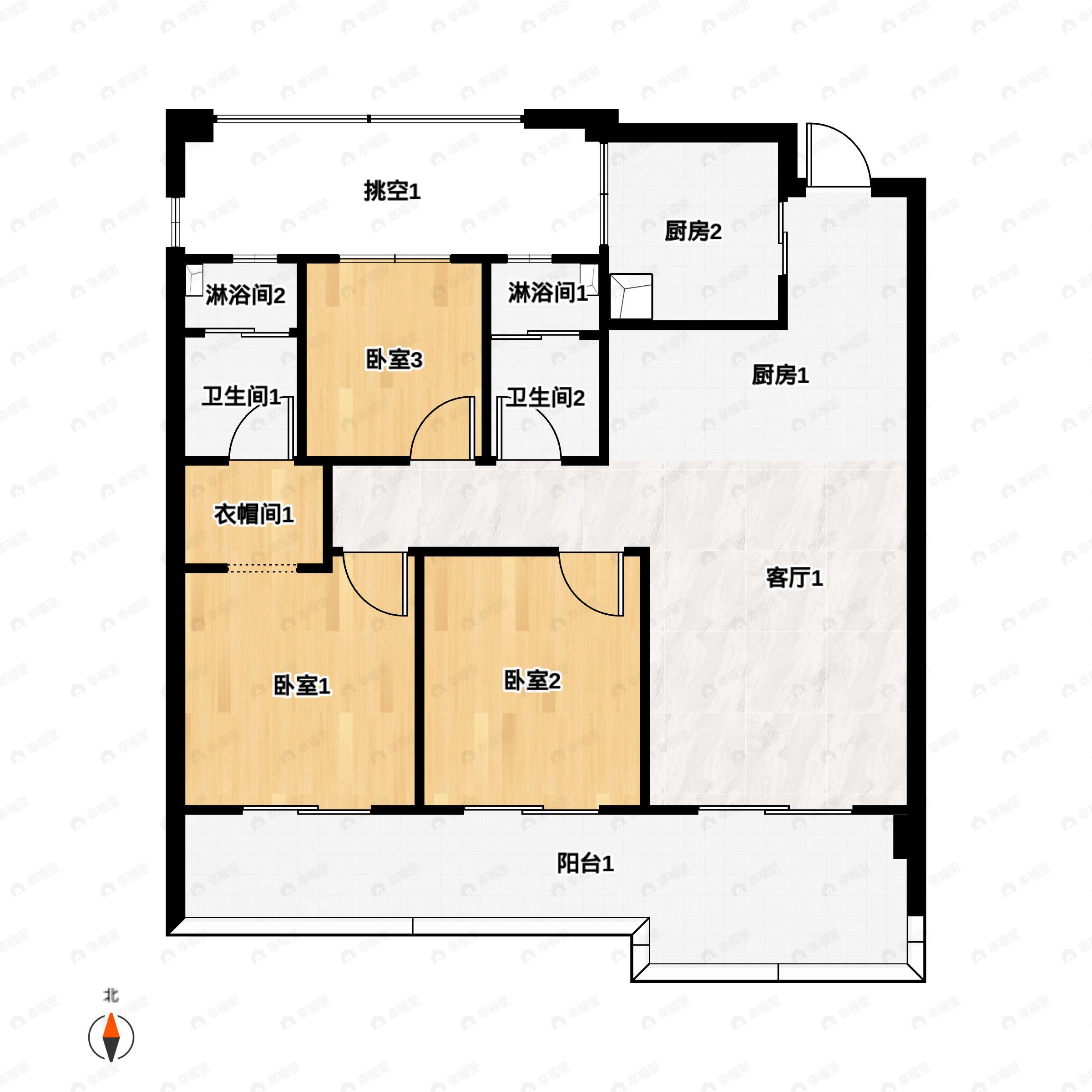 未来城壹号3室2厅2卫户型图