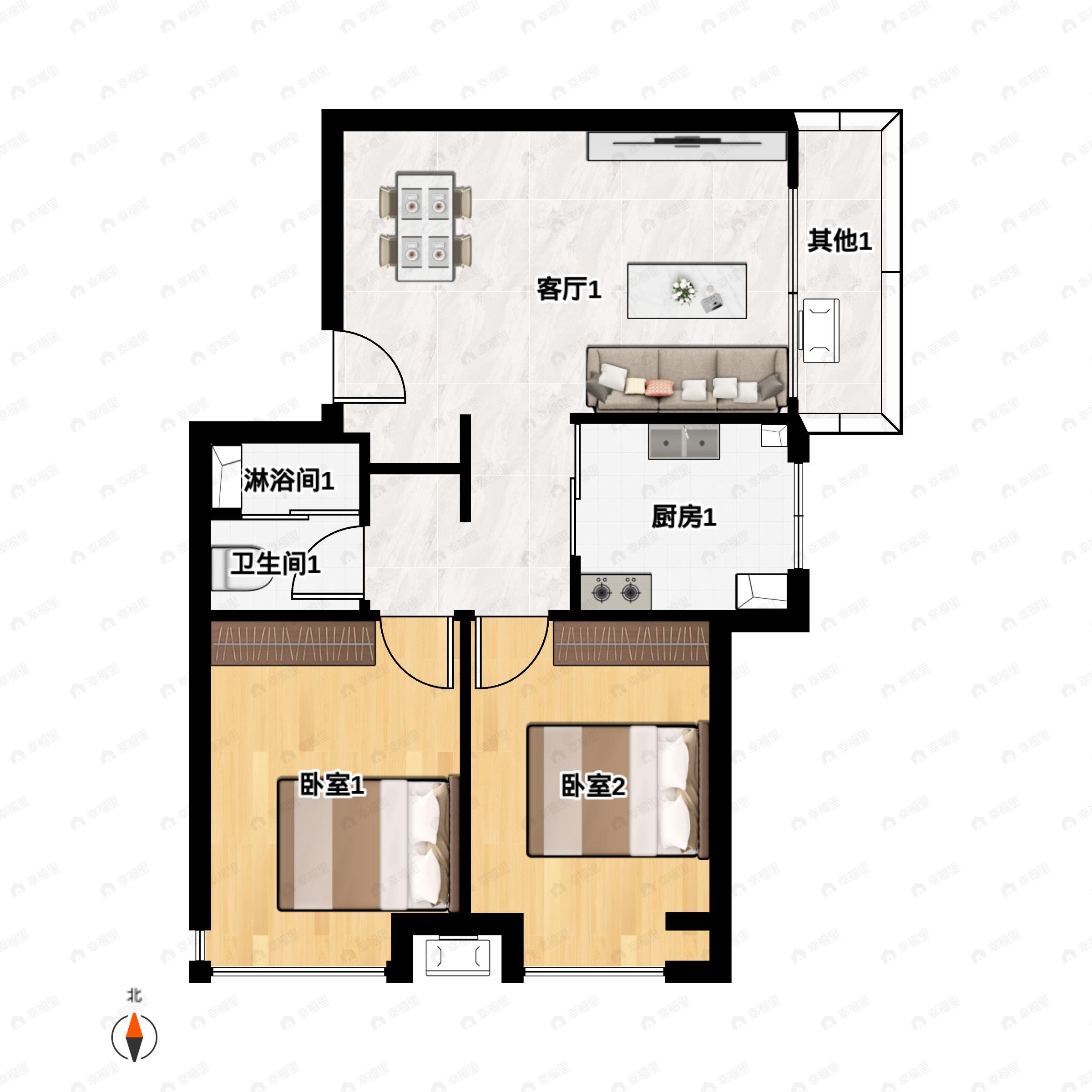 2室2厅1卫建面73平户型图