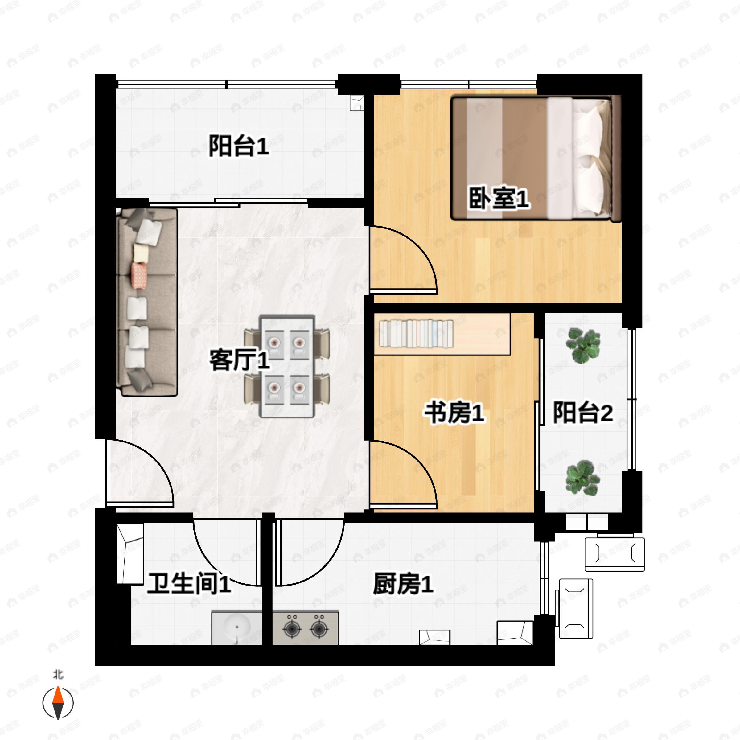 恒隆府2室2厅1卫户型图