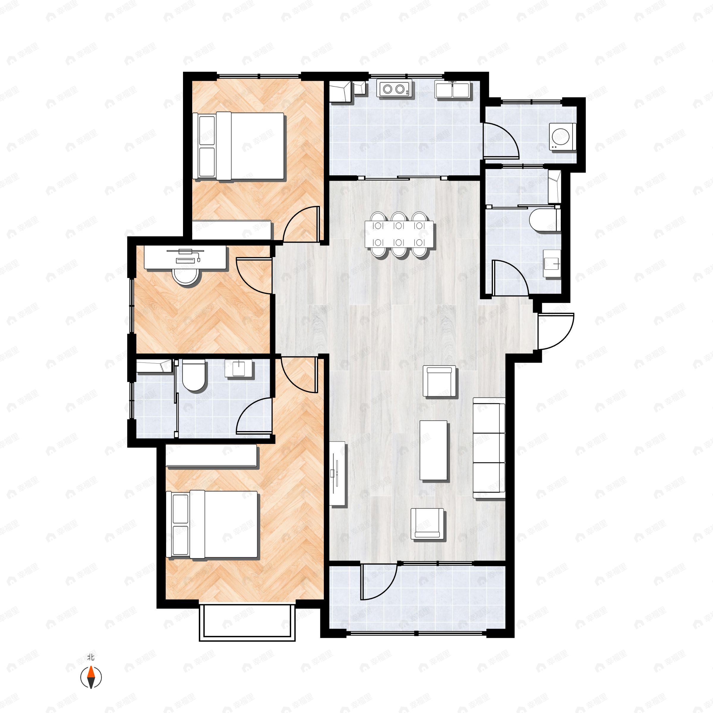 3室2厅2卫建面143平南|北户型图