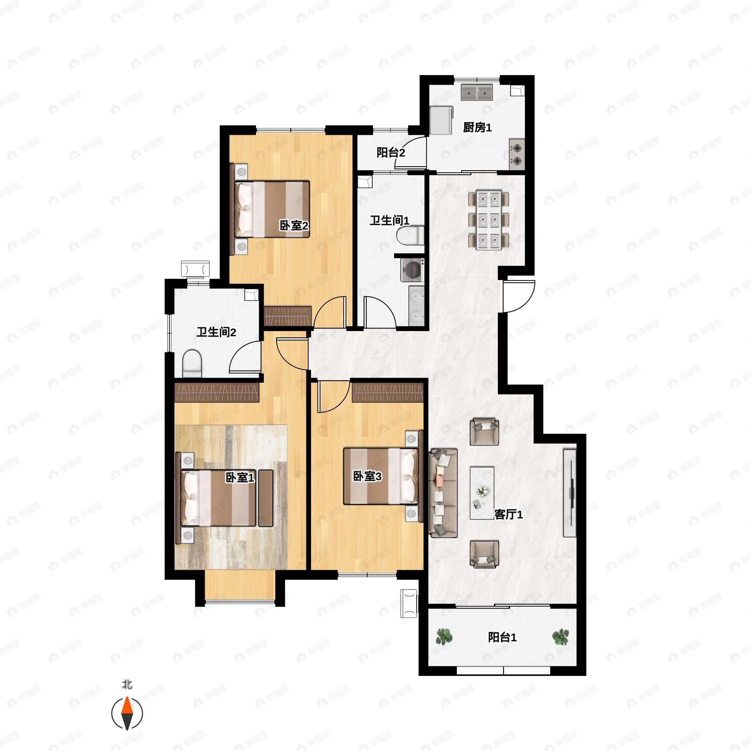 三龙锦绣山庄3室2厅2卫户型图