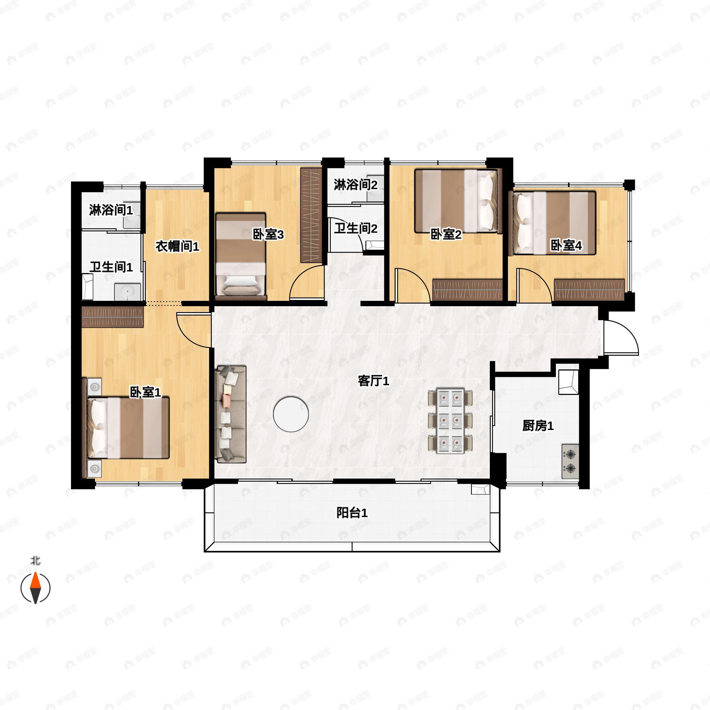 3室2厅2卫建面115平户型图
