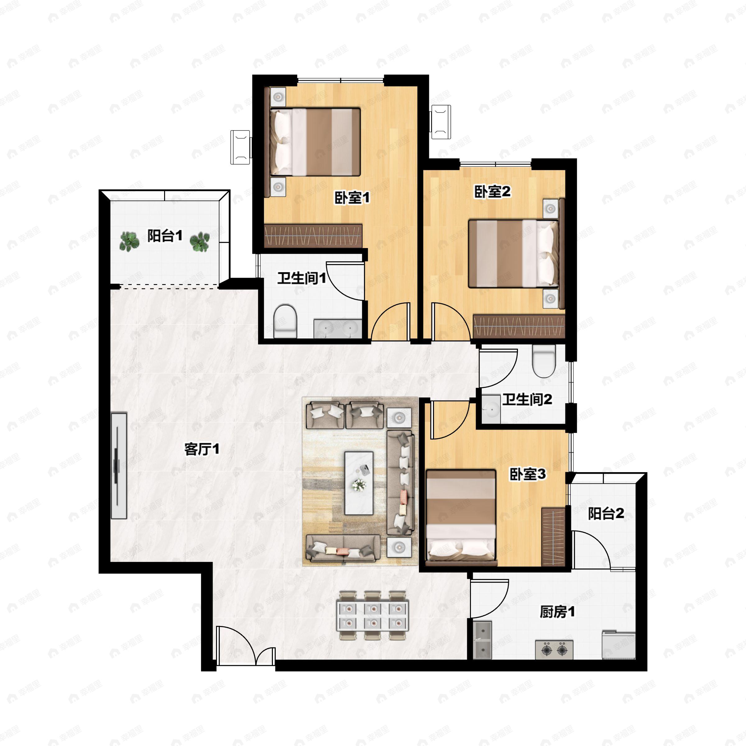3室2厅2卫建面111平西|东户型图