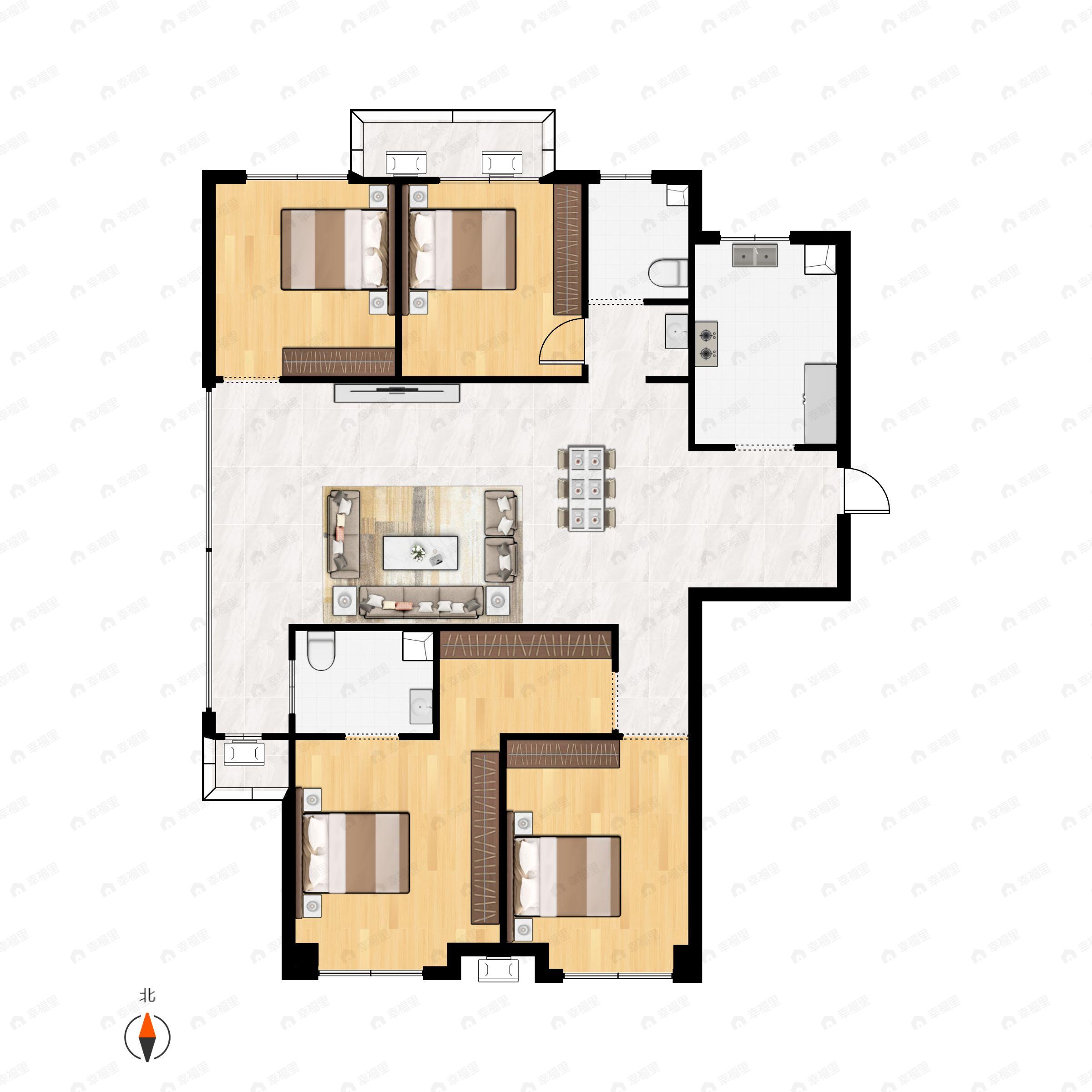 4室2厅2卫建面137平北|南户型图