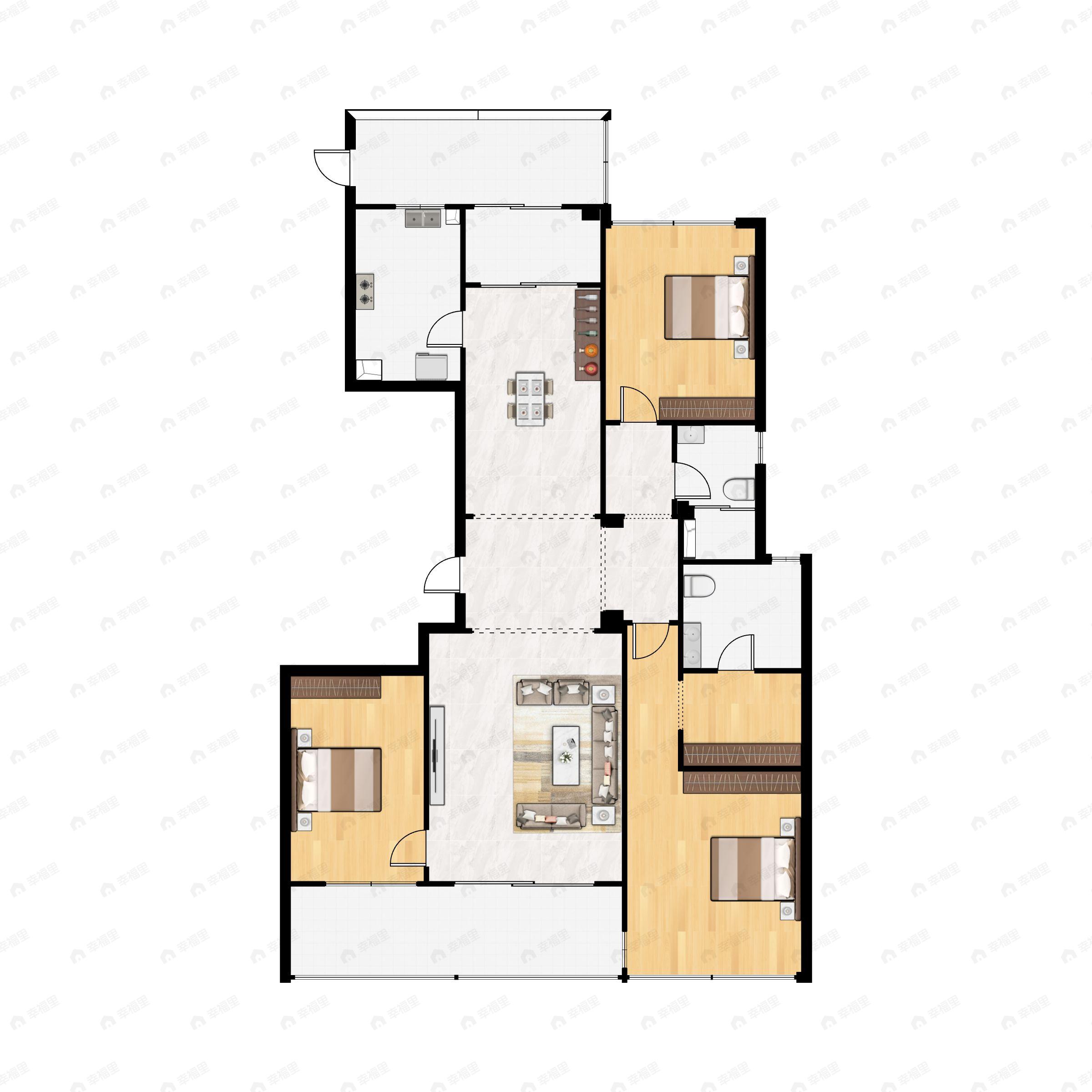 3室2厅2卫建面146平南户型图