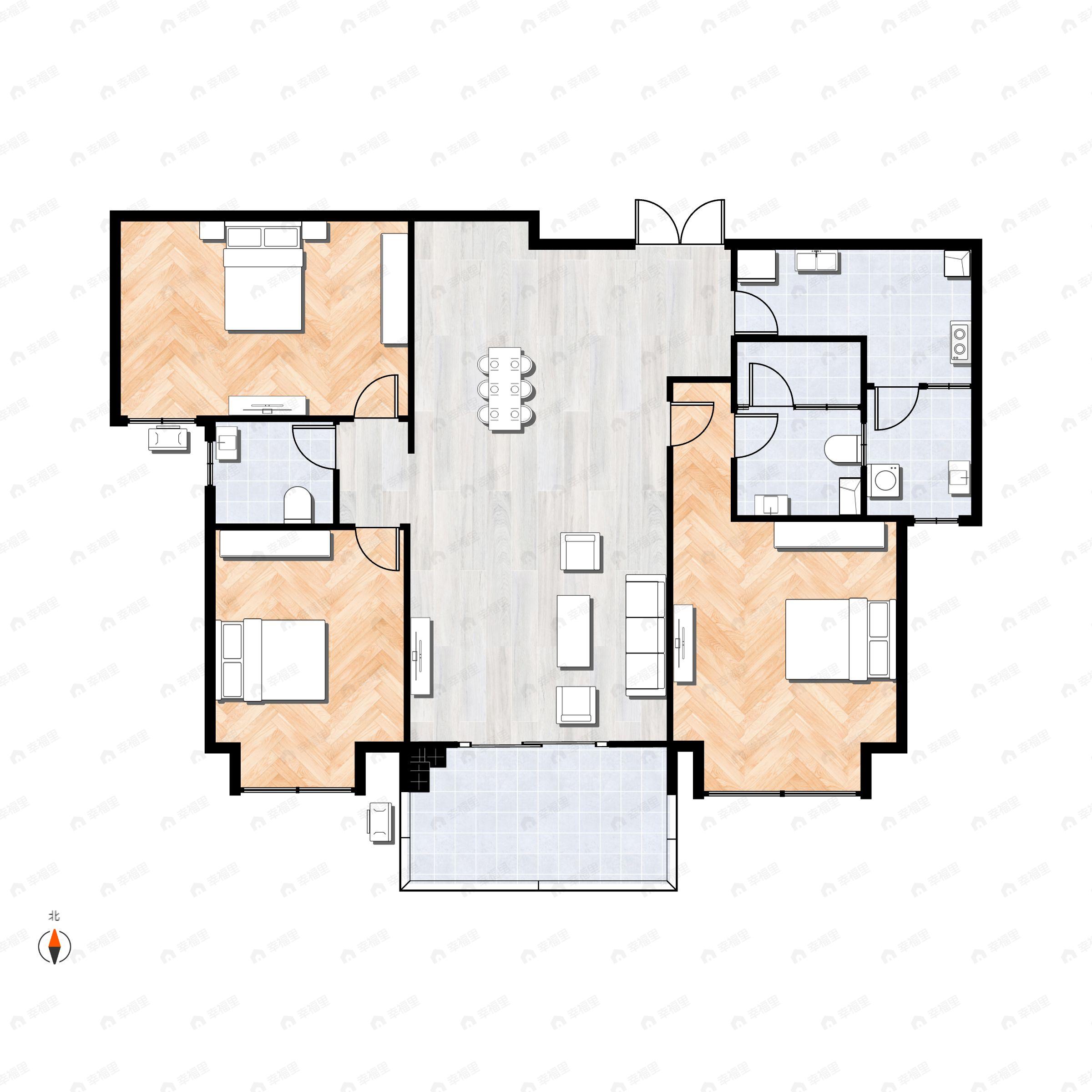 3室2厅2卫建面124平户型图