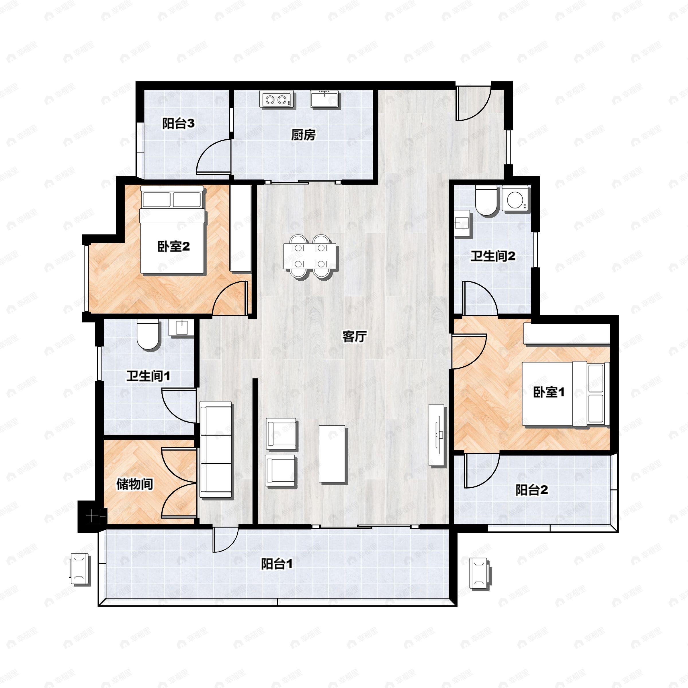 和瑞锦府3室2厅2卫户型图