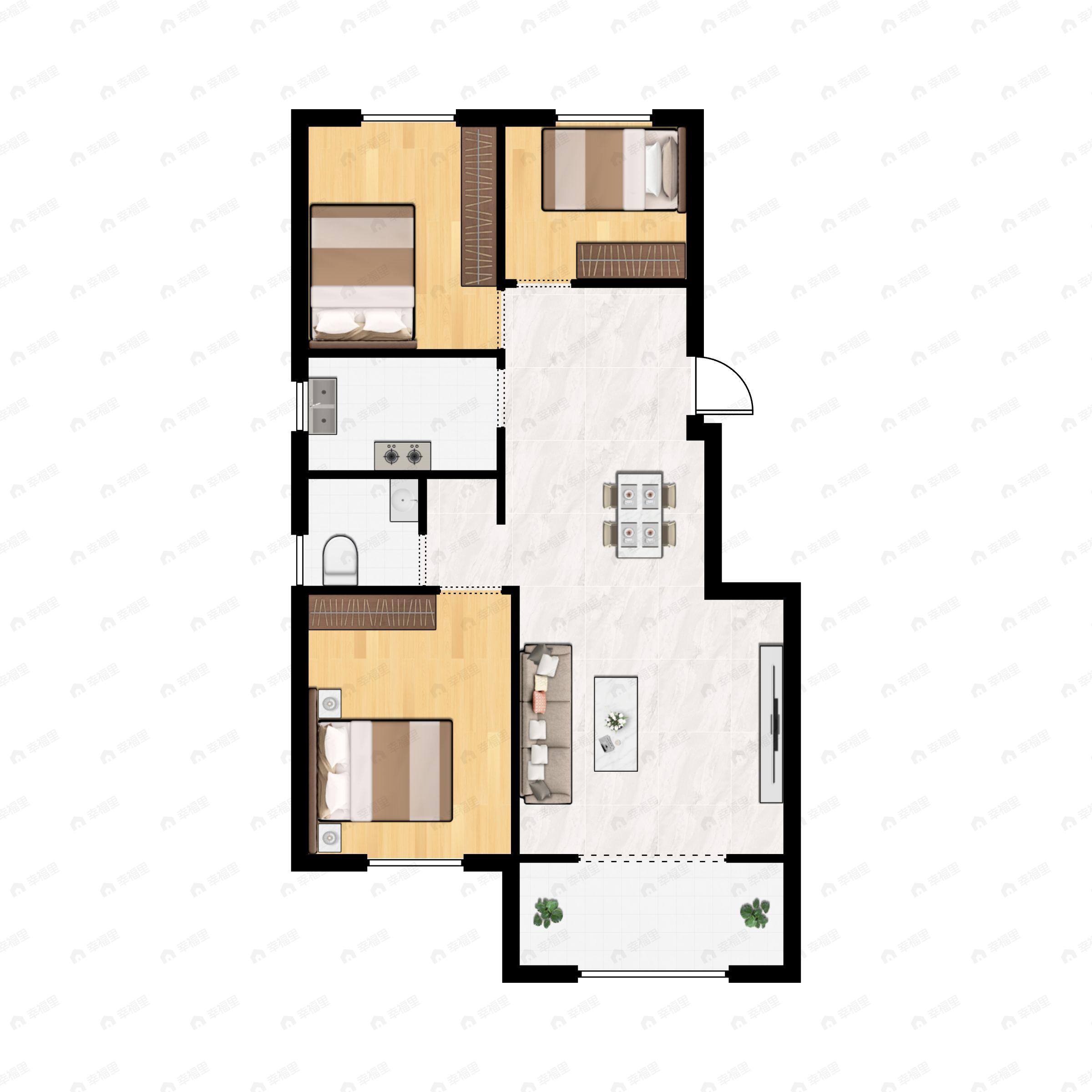 3室2厅2卫建面92平南户型图