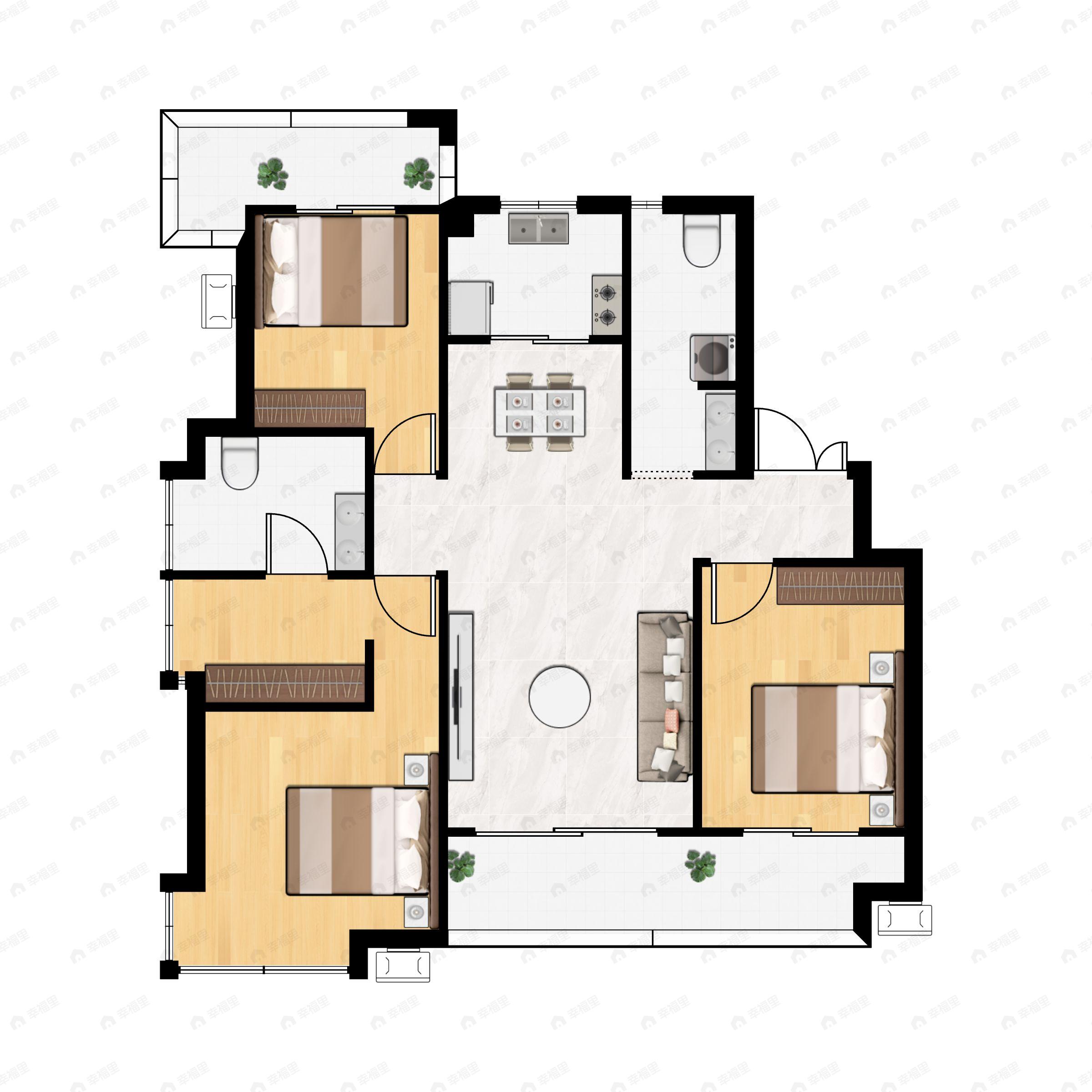 3室2厅2卫建面132平南户型图