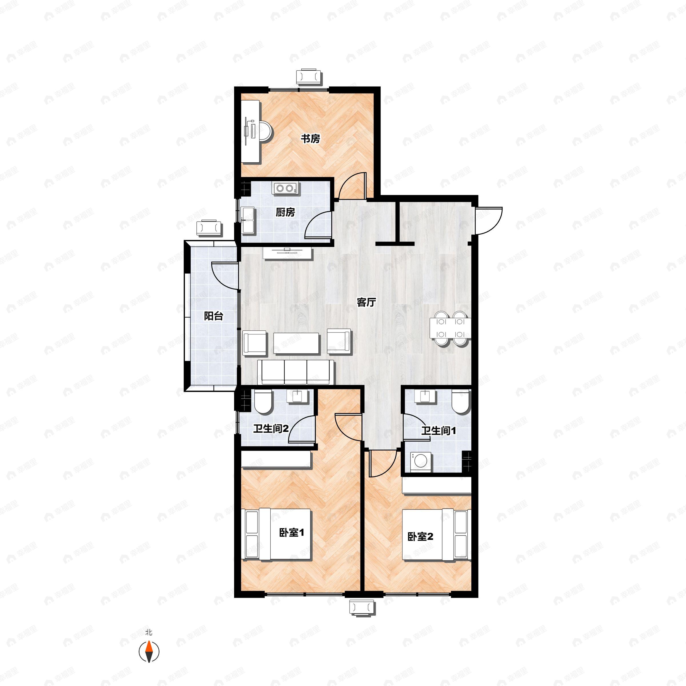 3室2厅2卫建面122平户型图