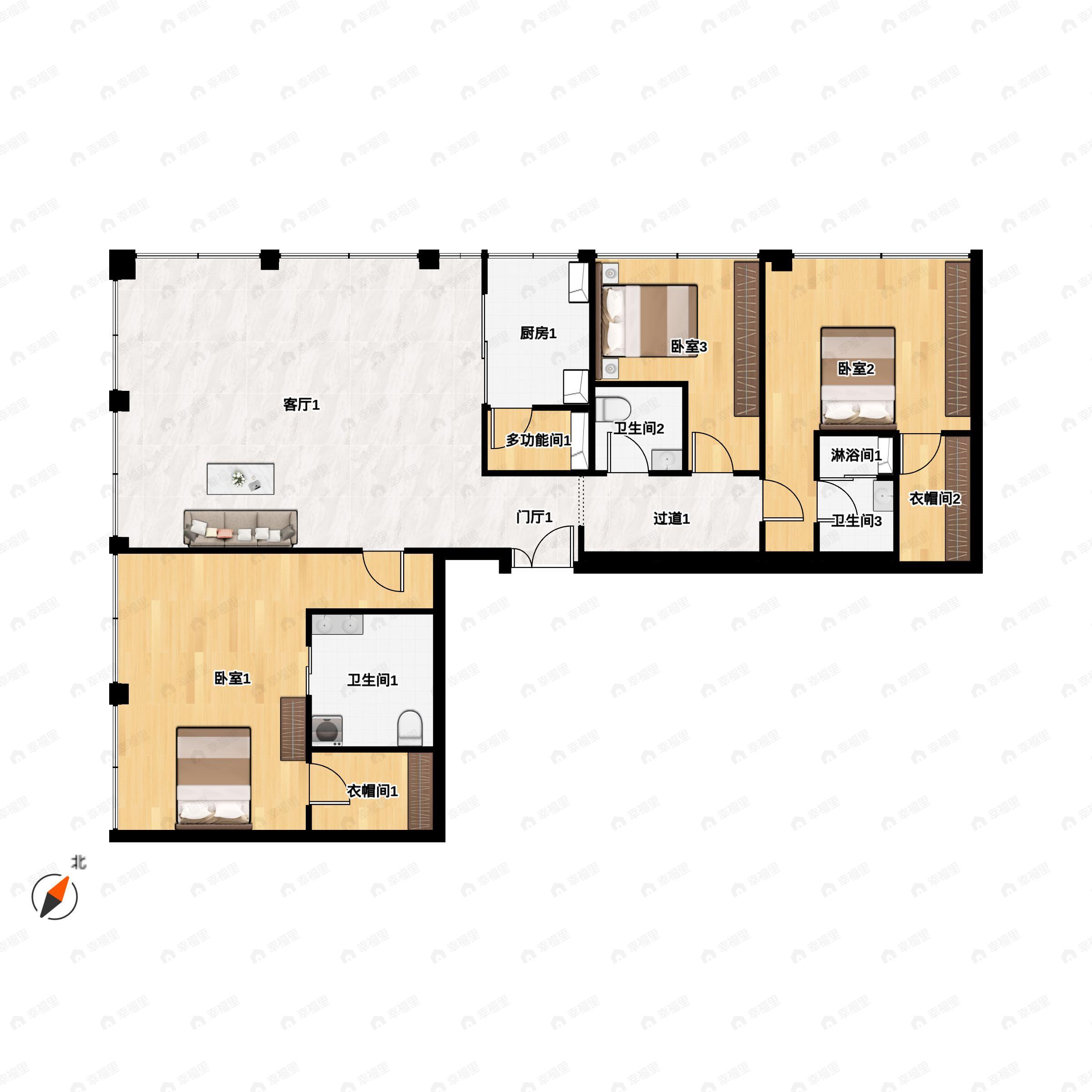 3室2厅3卫建面279平南户型图