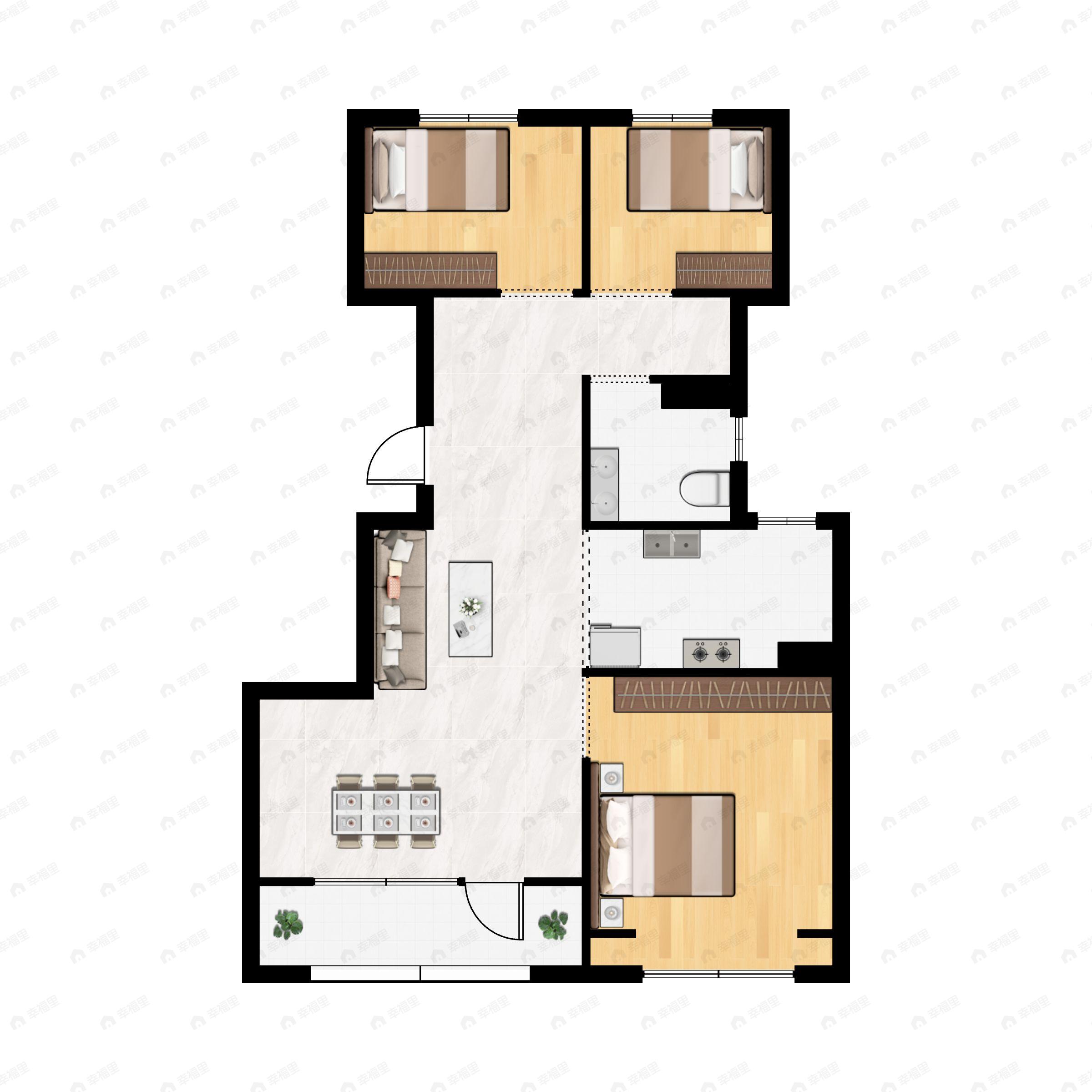 3室2厅1卫建面87平户型图