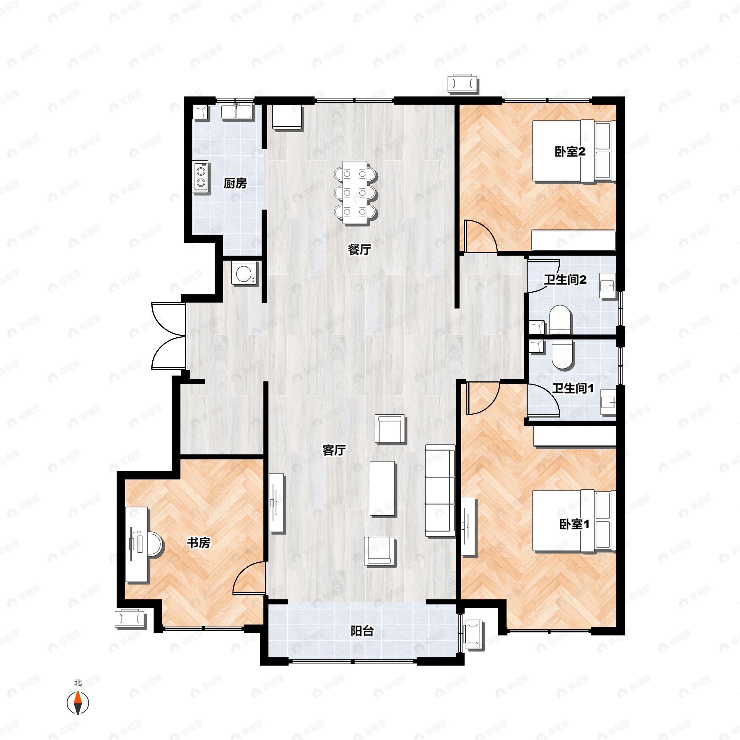 3室2厅2卫建面115平户型图