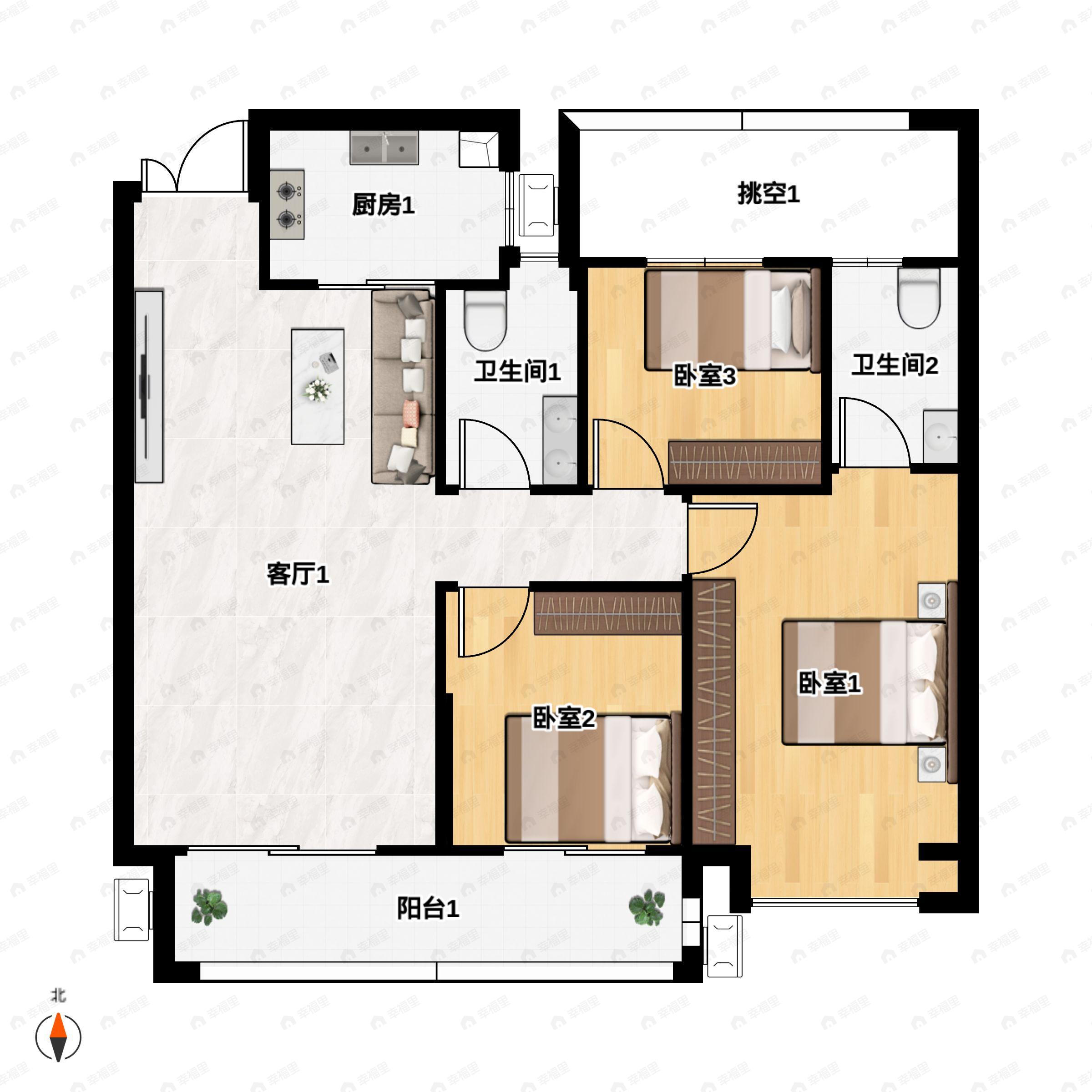 3室2厅2卫建面113平户型图