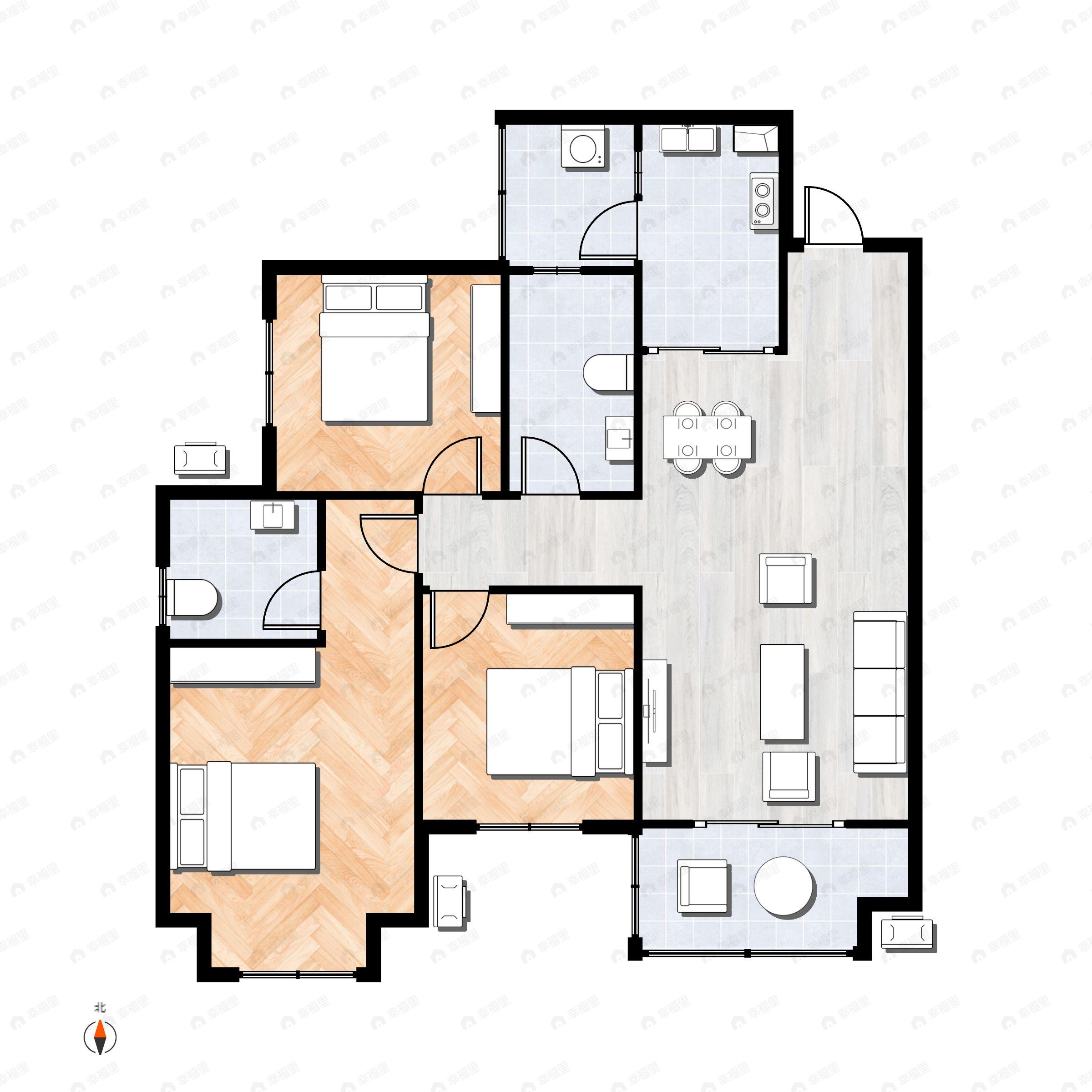 3室2厅2卫建面94平户型图