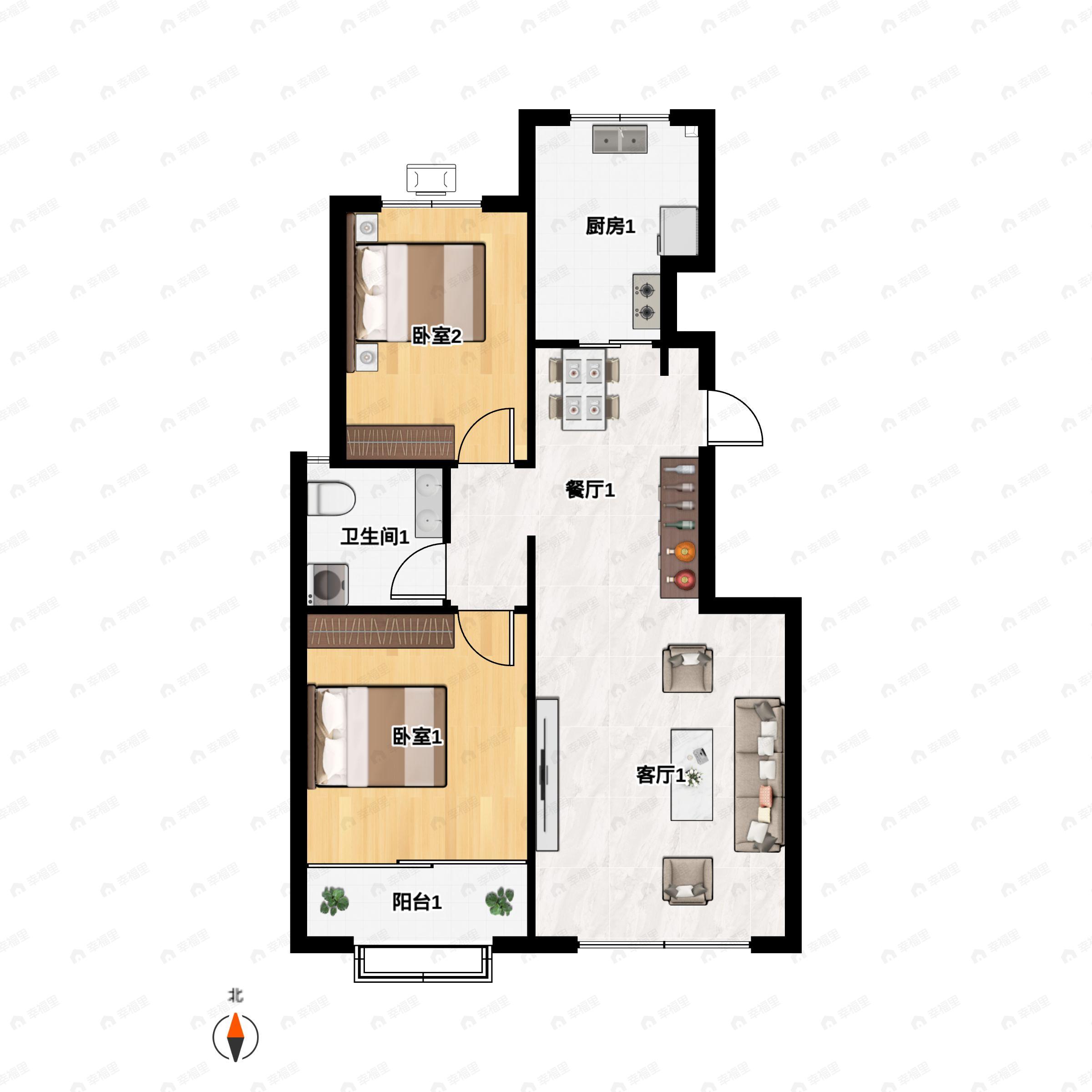 霖源华府2室2厅1卫户型图