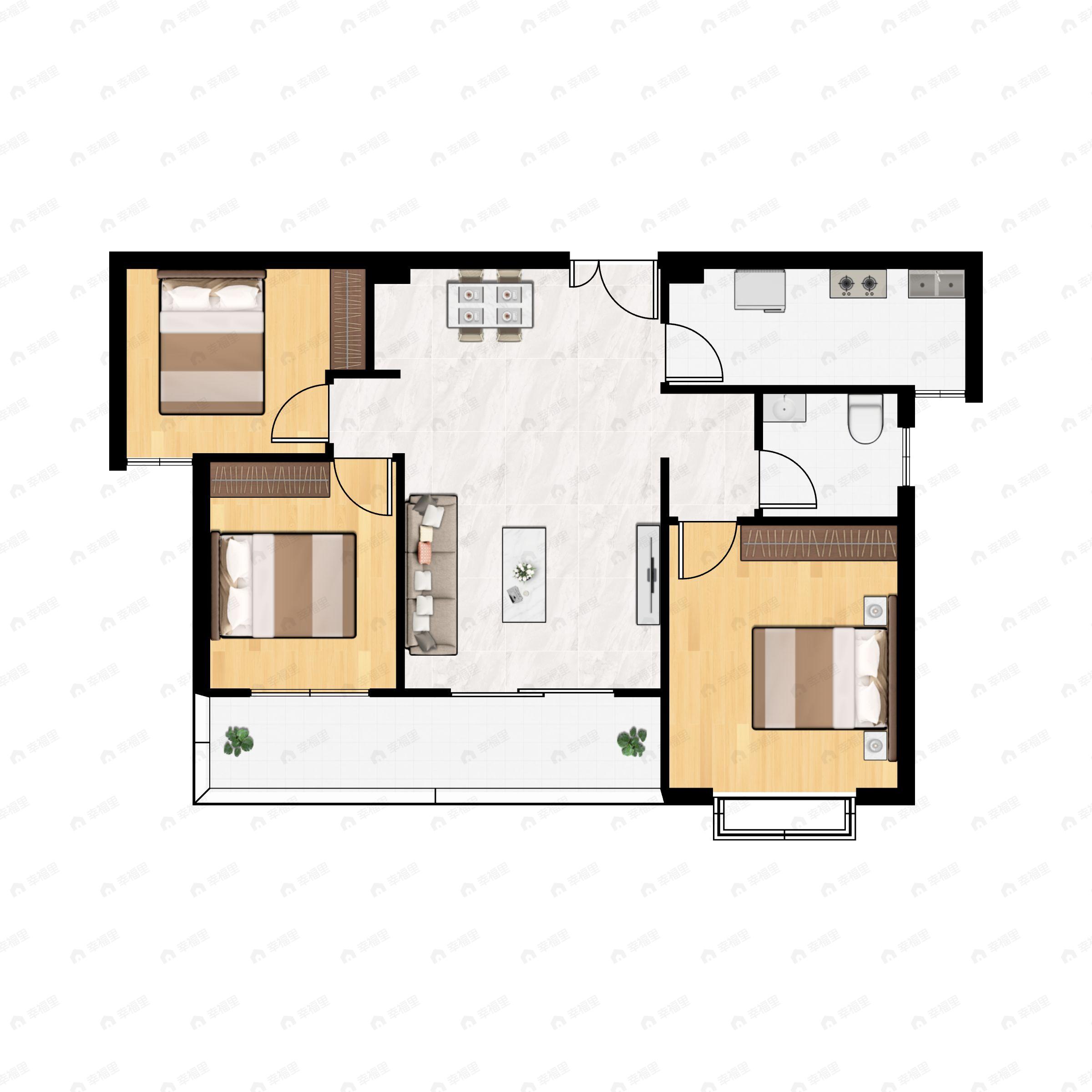 3室2厅1卫建面117m²北户型图