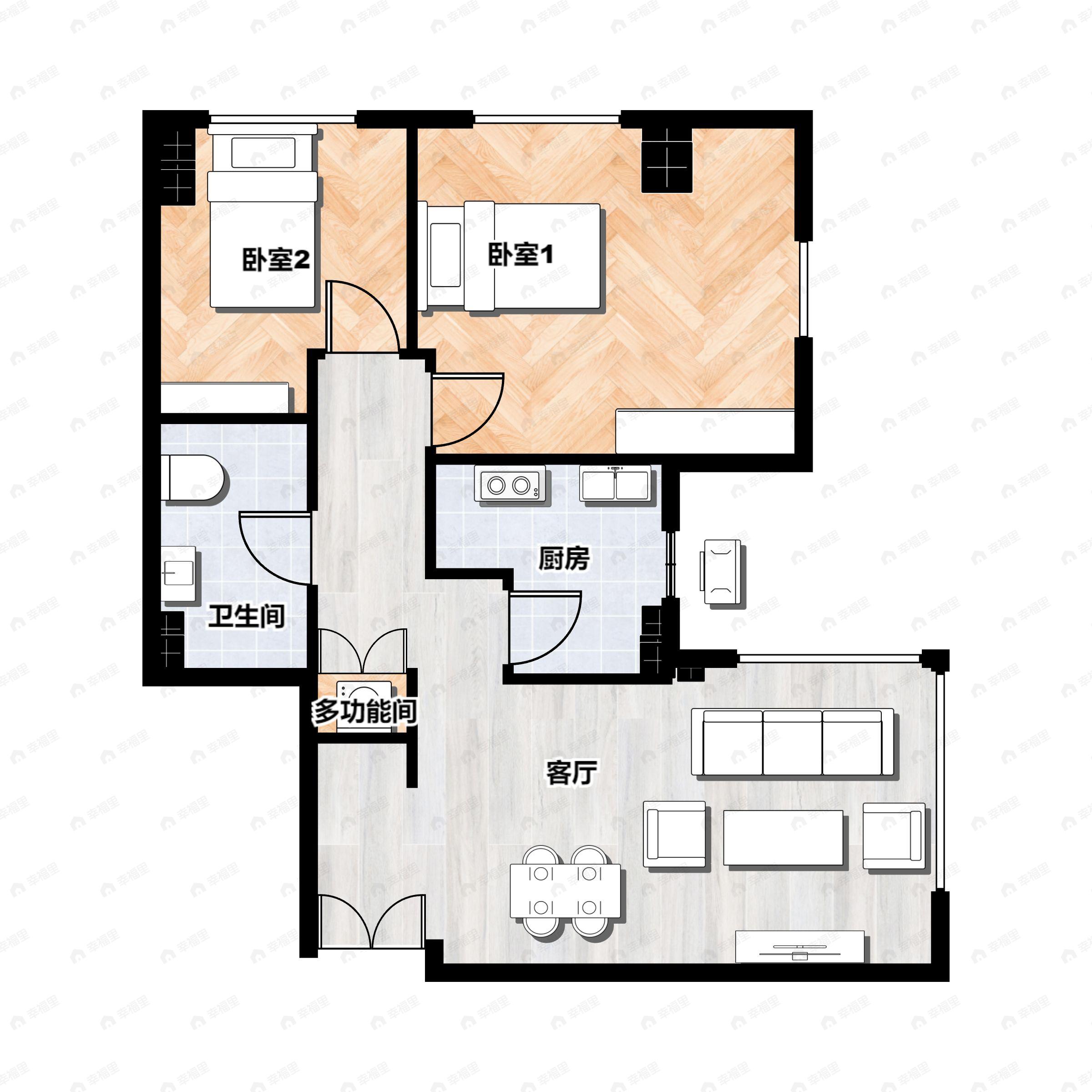 2室2厅1卫建面105平户型图
