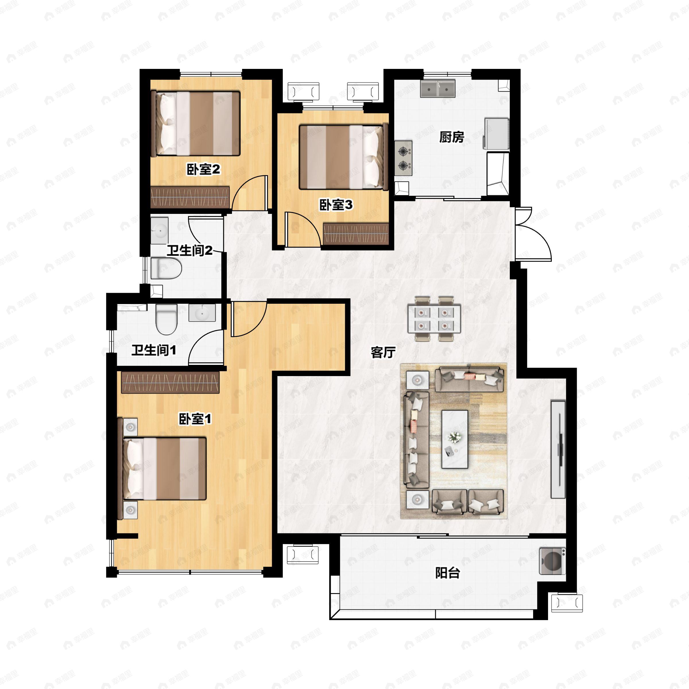 3室2厅2卫建面127平户型图