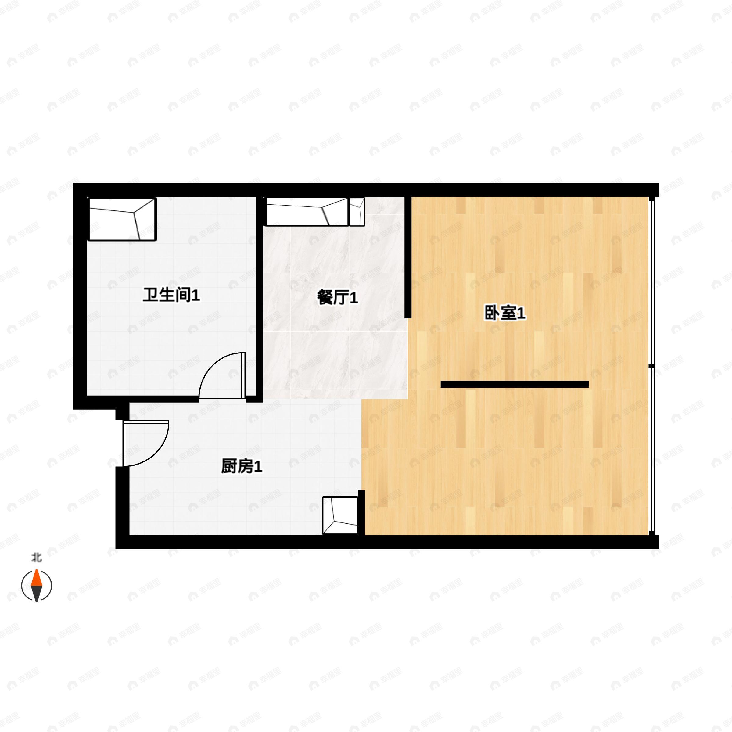 1室2厅1卫建面48平户型图