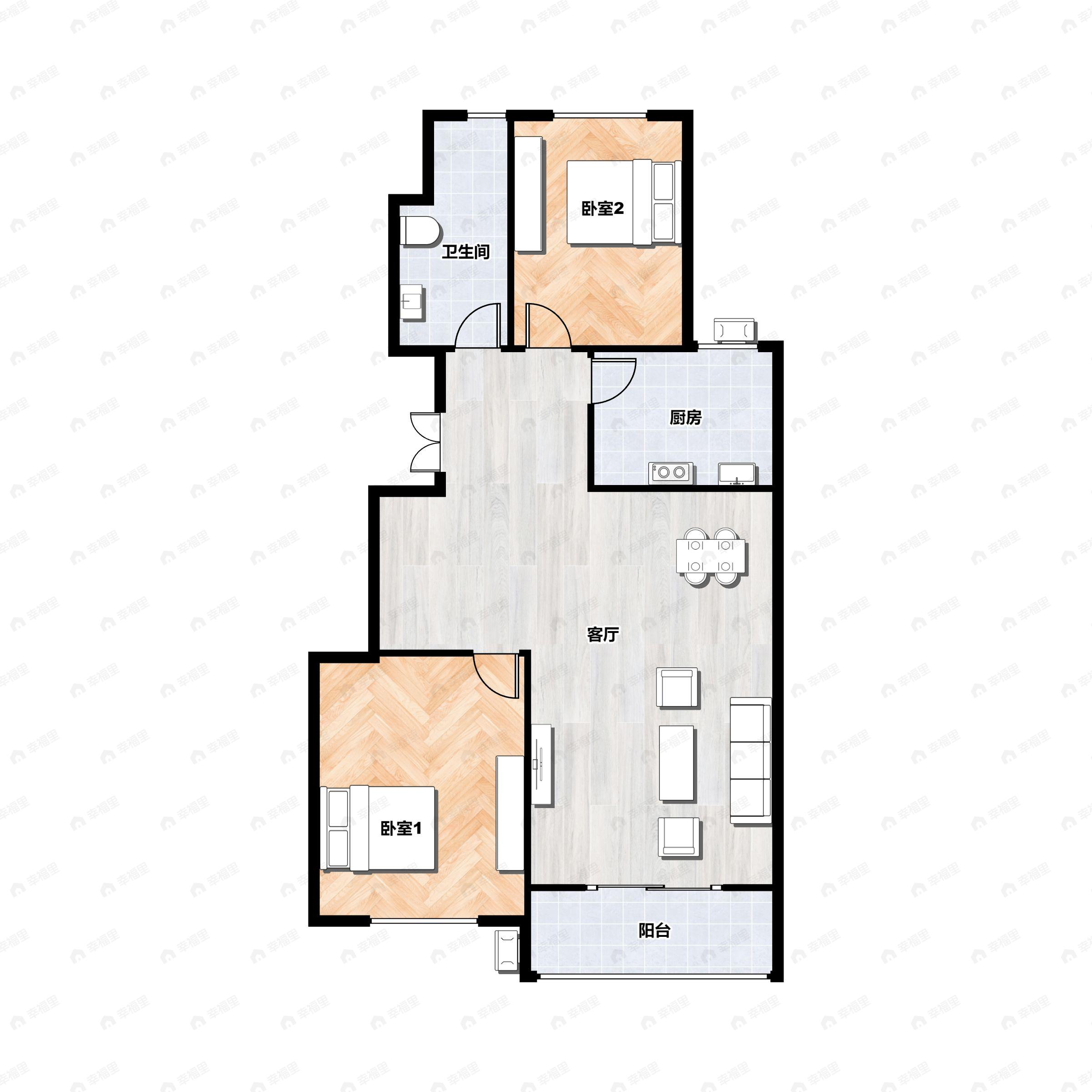 2室2厅1卫建面76平户型图