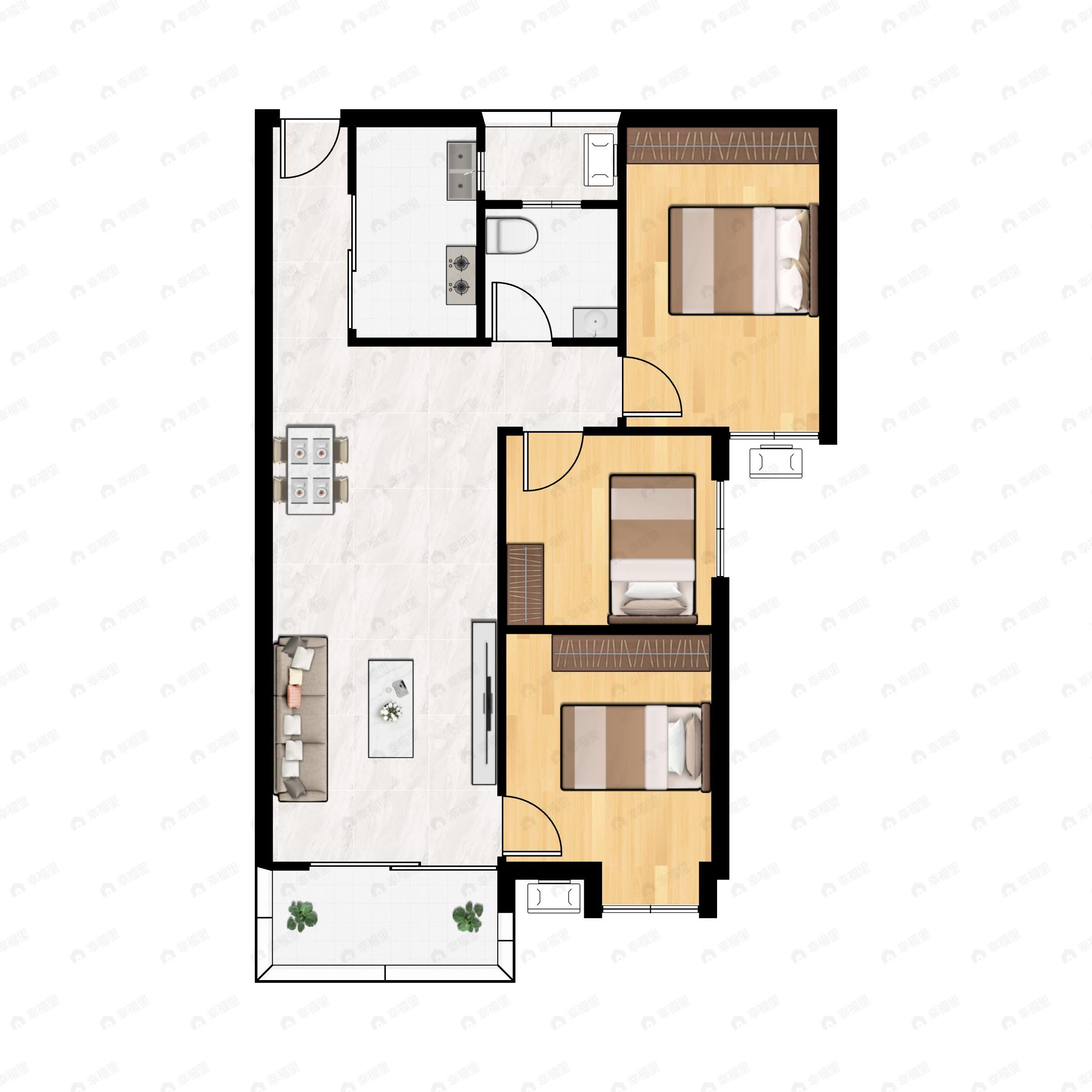 3室2厅1卫建面103平户型图