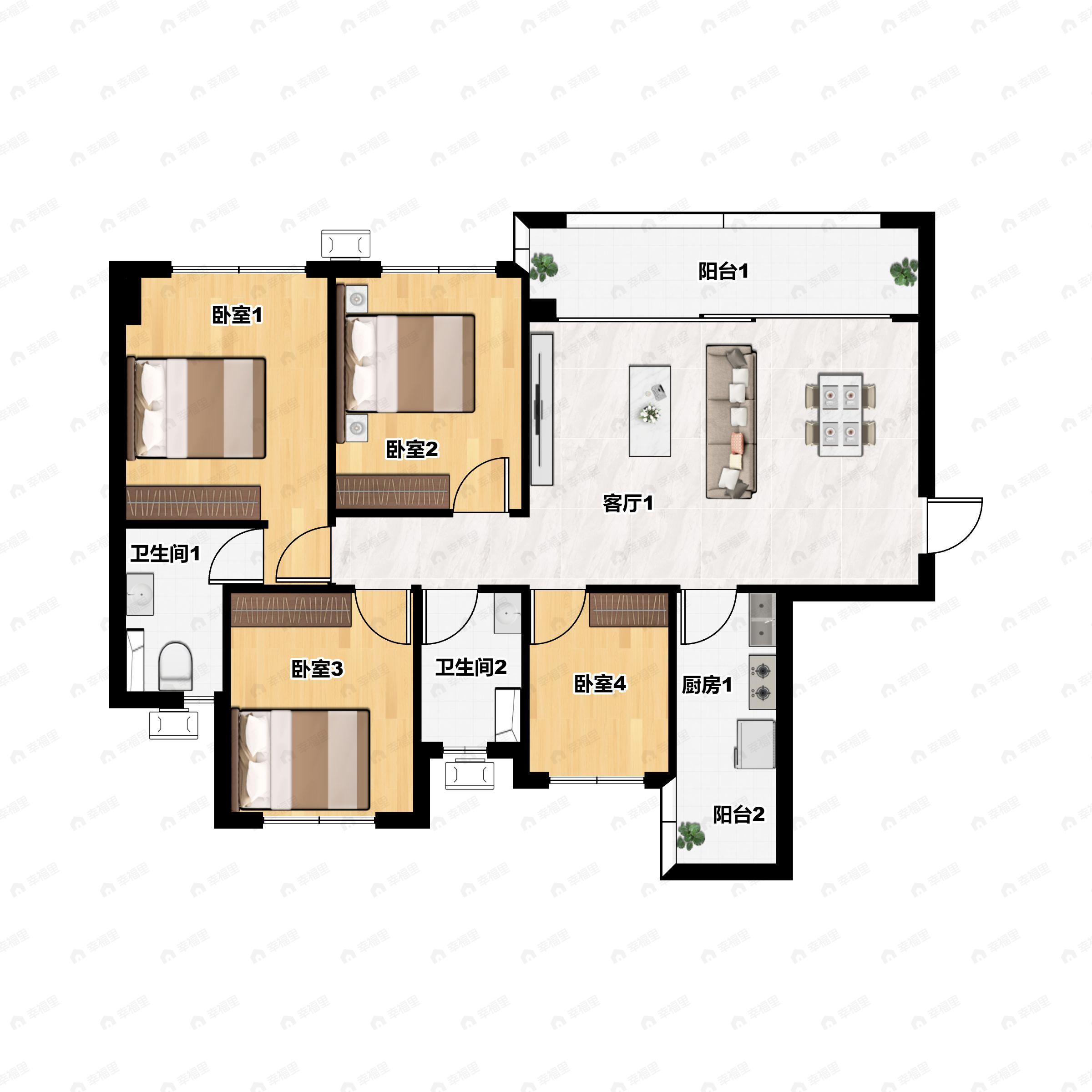 4室2厅2卫建面110平南户型图