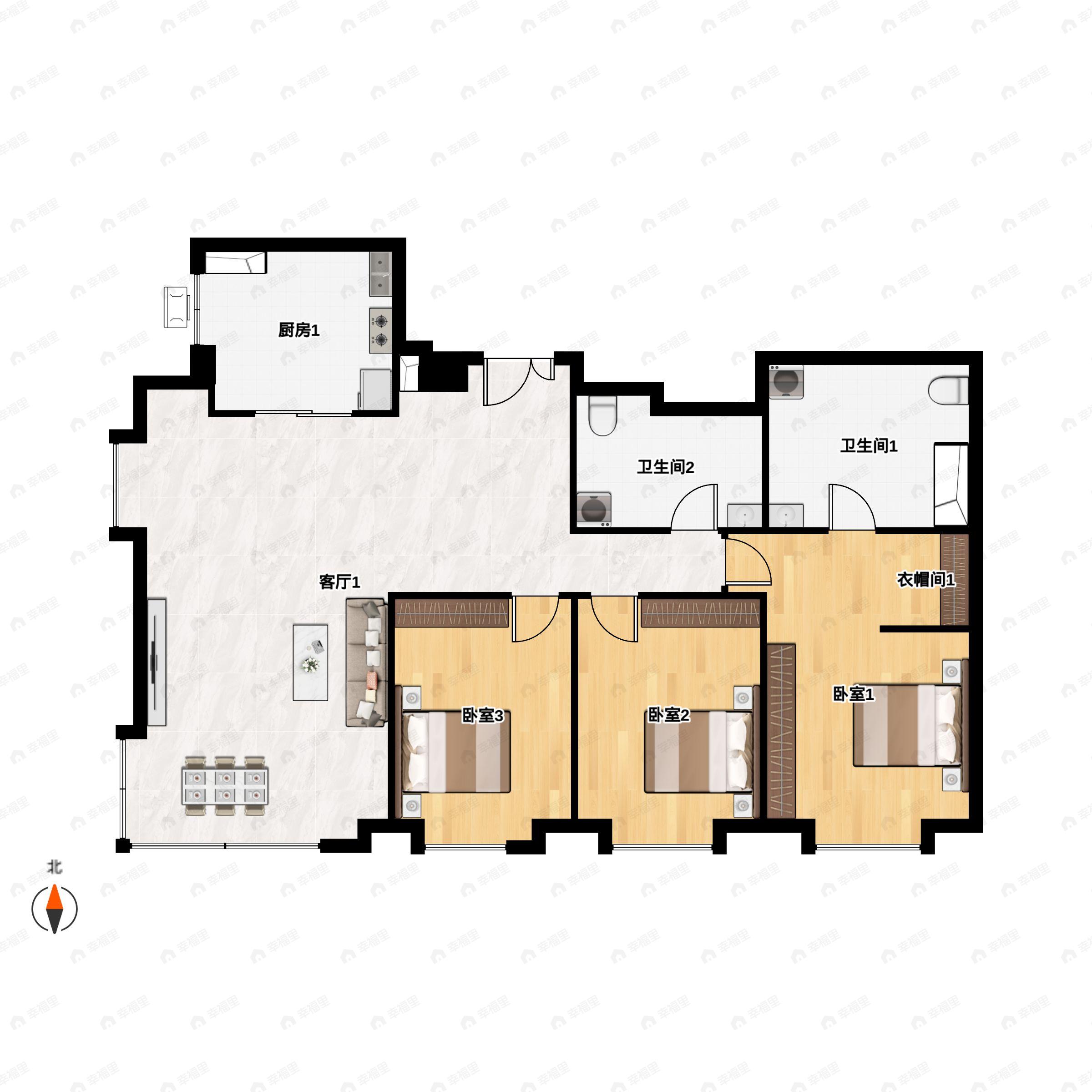 3室2厅2卫建面180平户型图