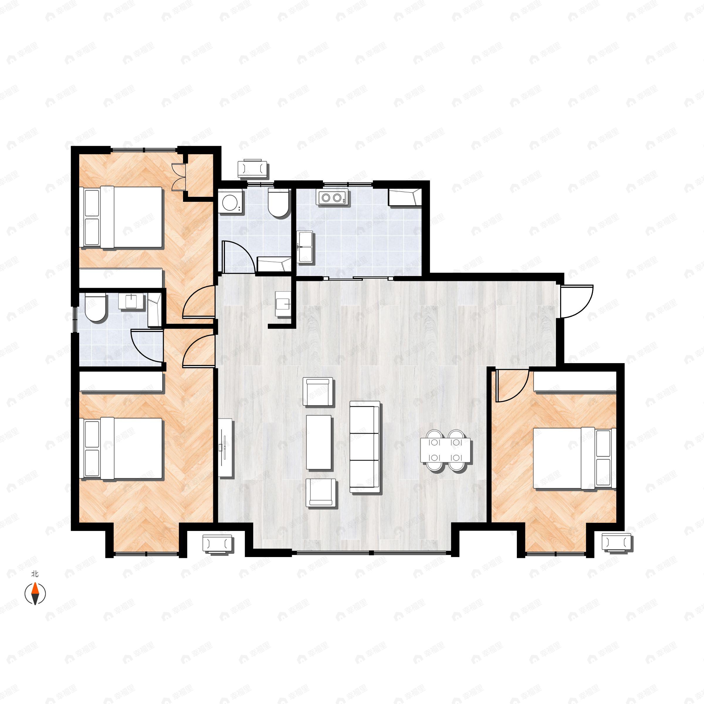 3室2厅2卫建面110平北|南户型图