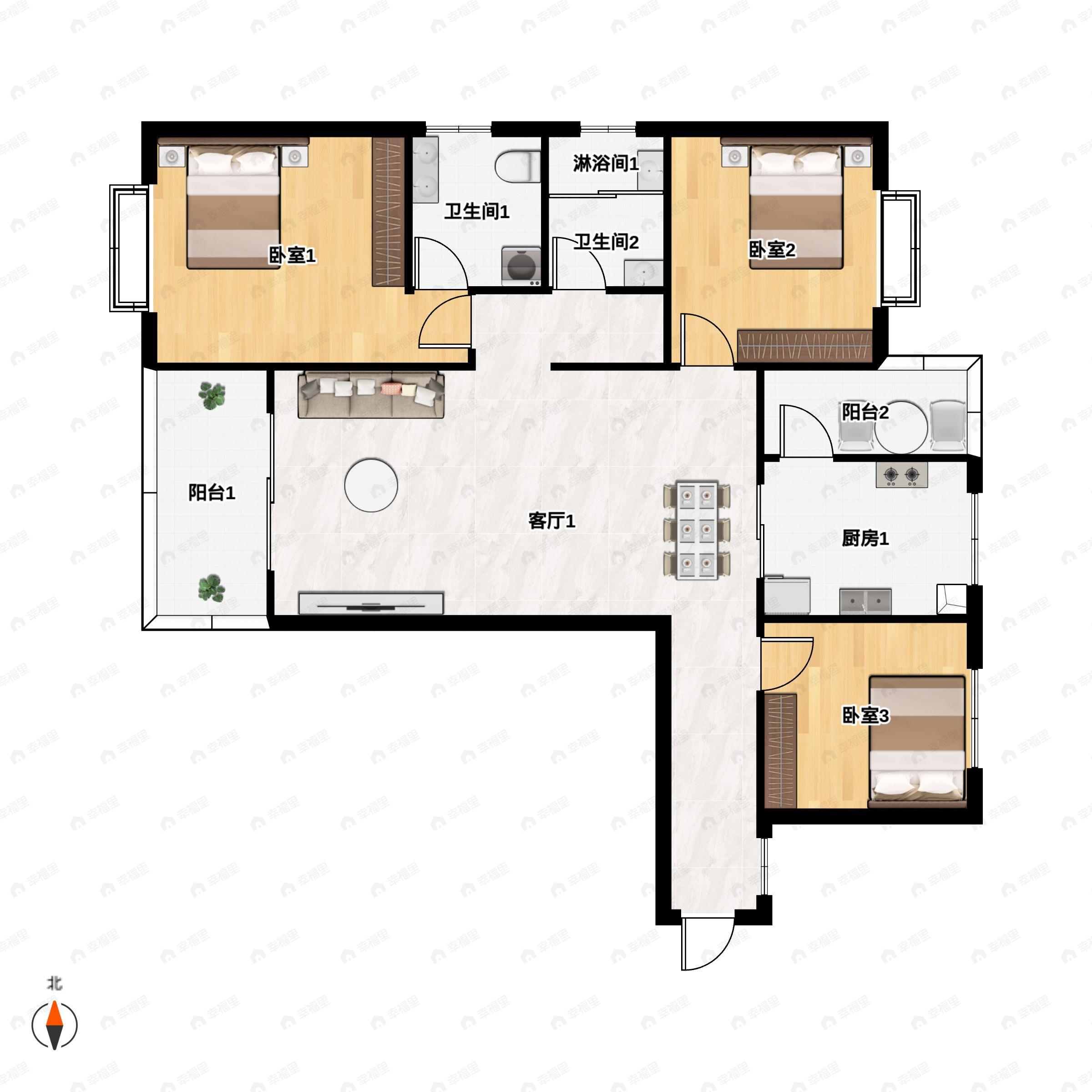 实力锦雲府3室2厅2卫户型图