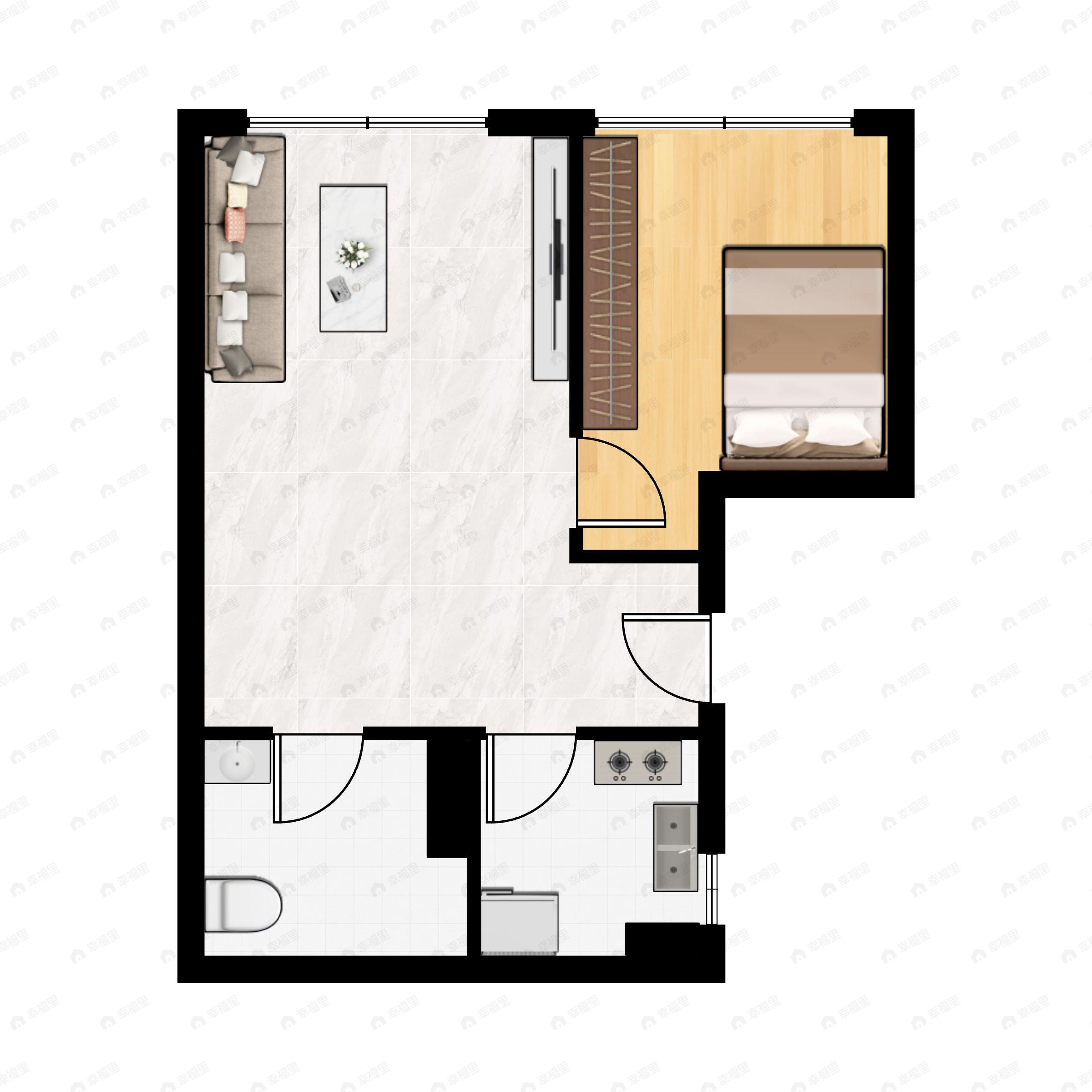 1室2厅1卫建面57平户型图