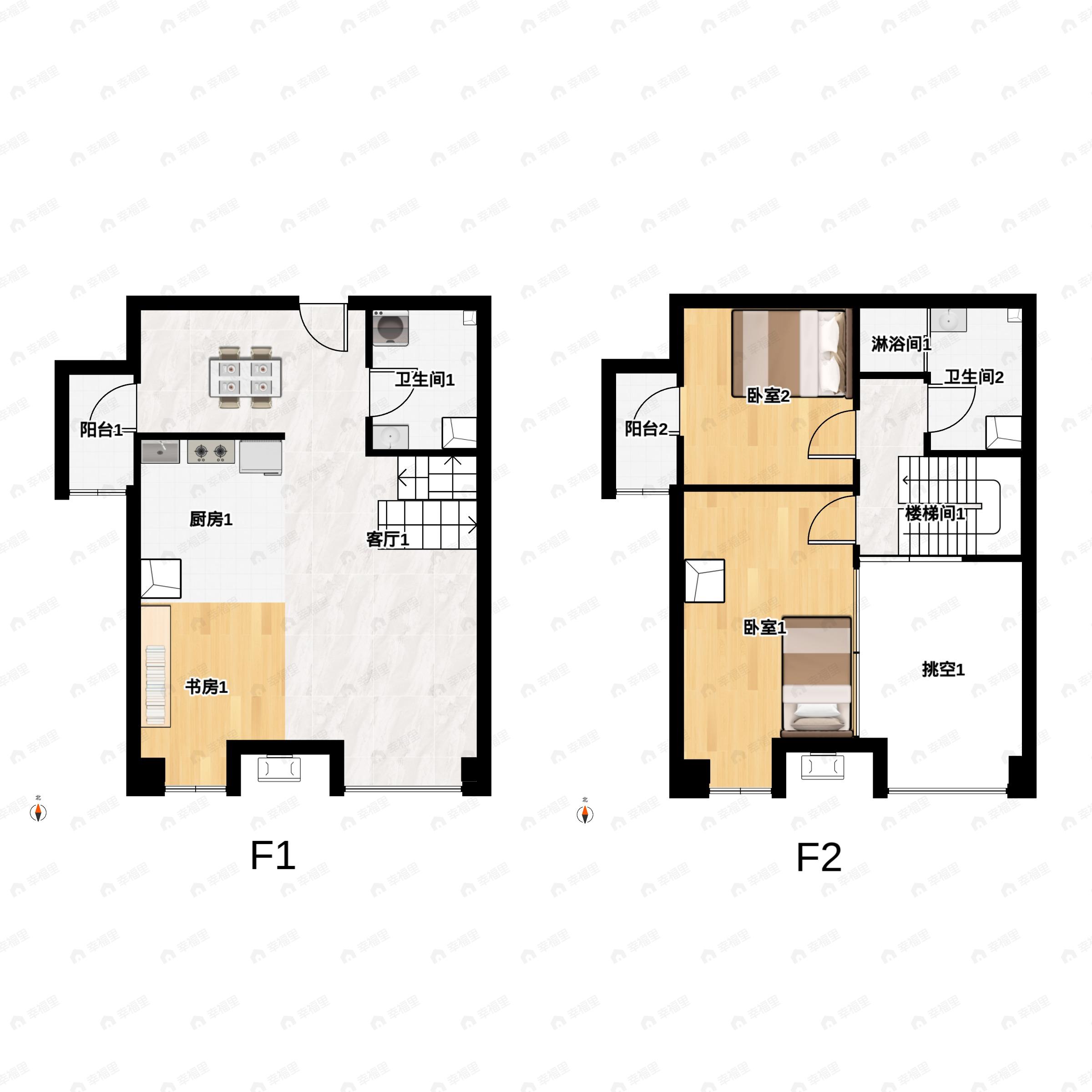 3室2厅2卫建面58平南户型图