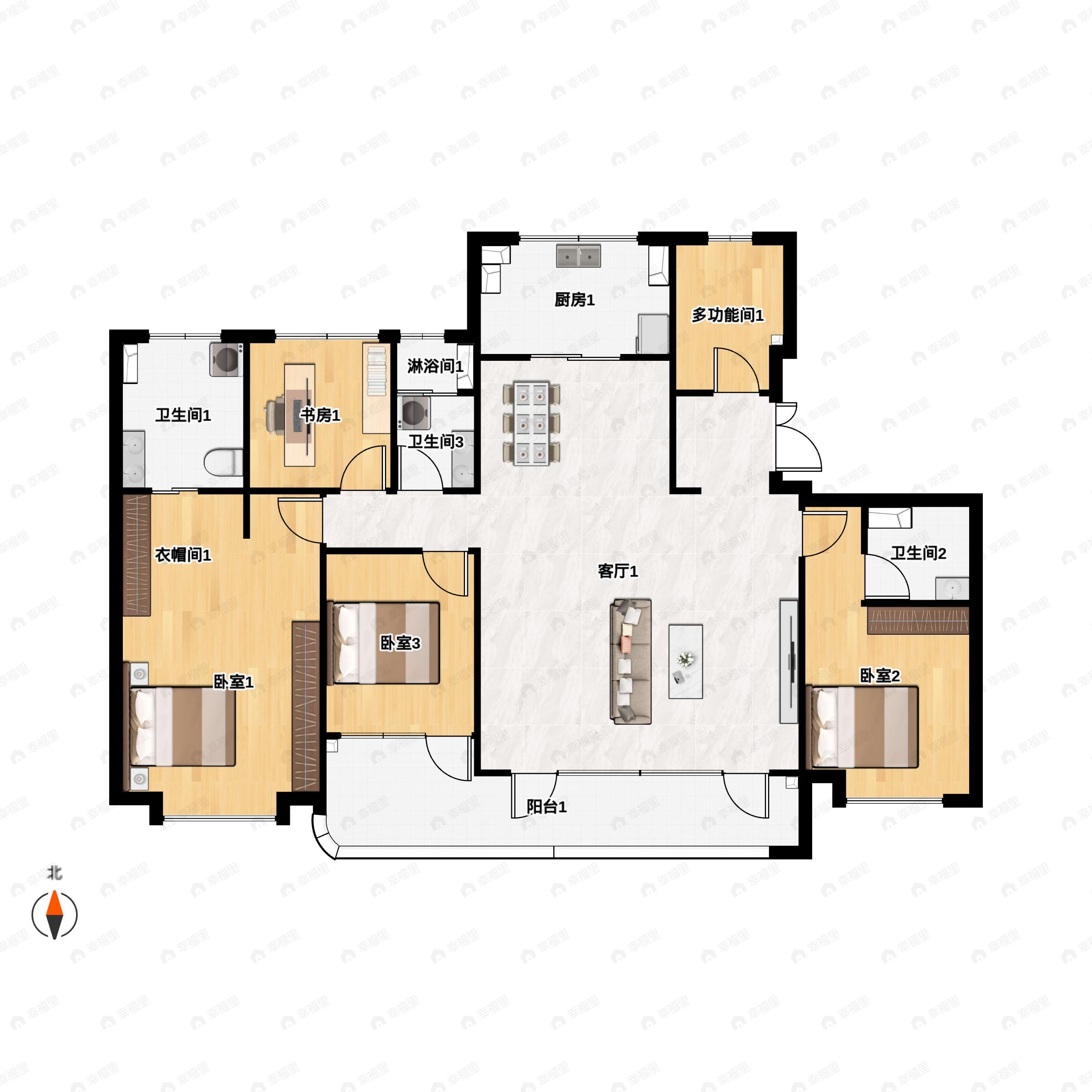 4室2厅3卫建面198平户型图