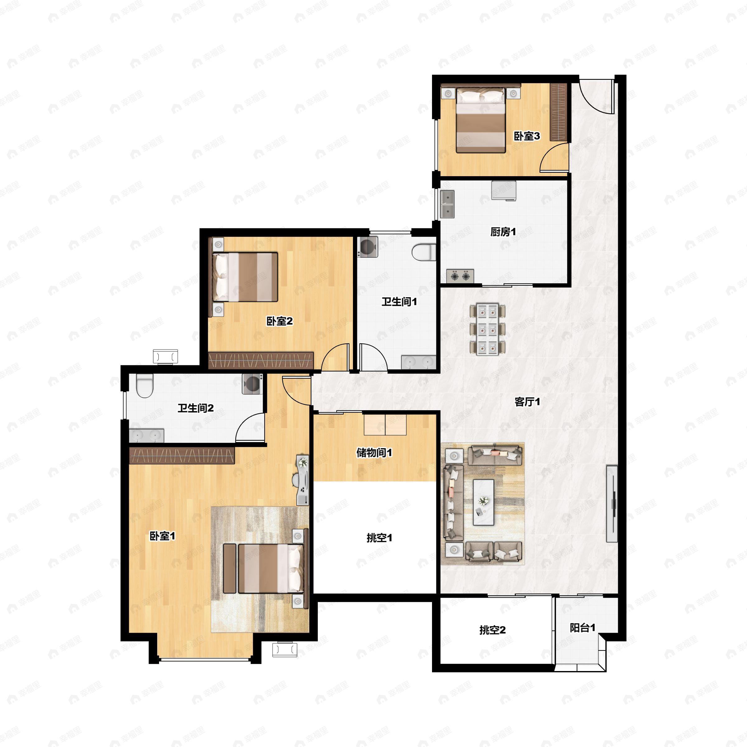 天琴湾3室2厅2卫户型图