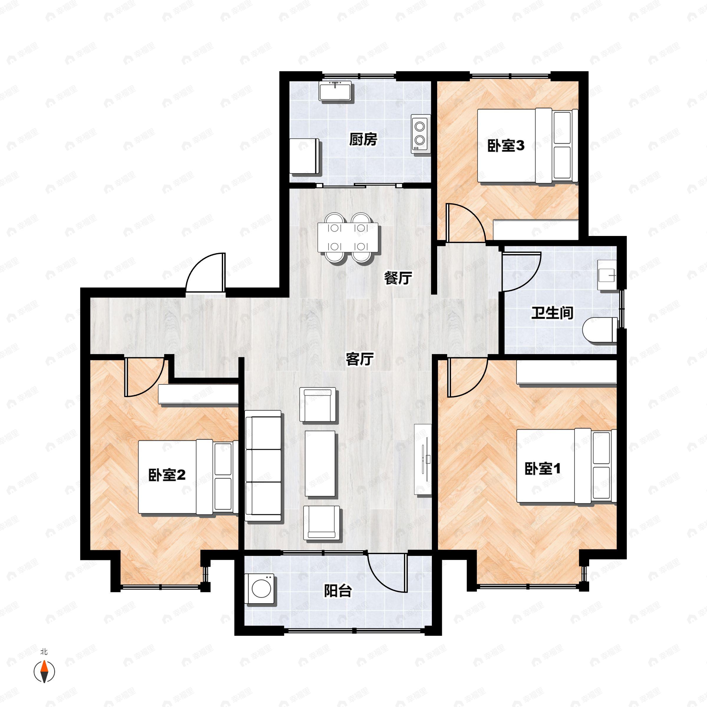 3室2厅1卫建面103平户型图