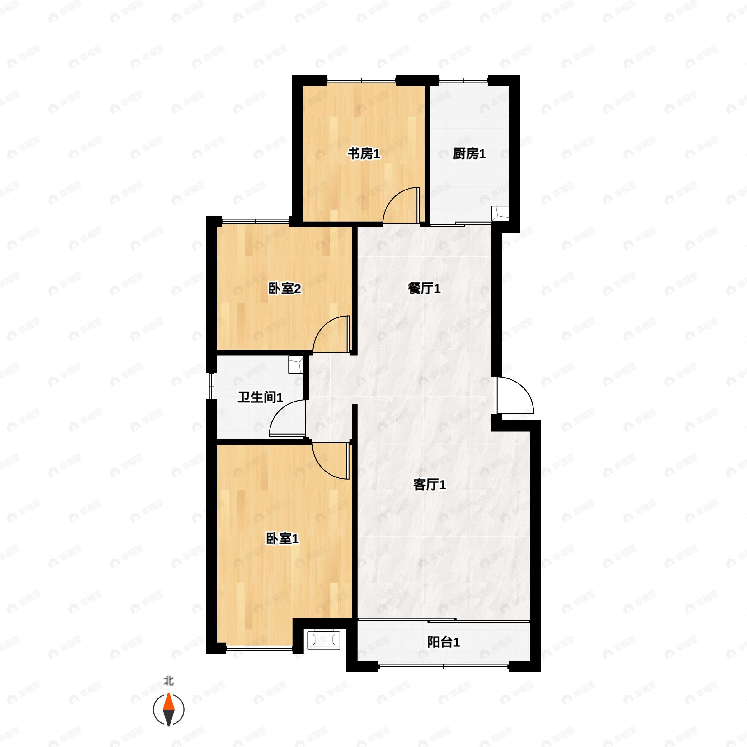 3室2厅1卫建面109m²南|北户型图