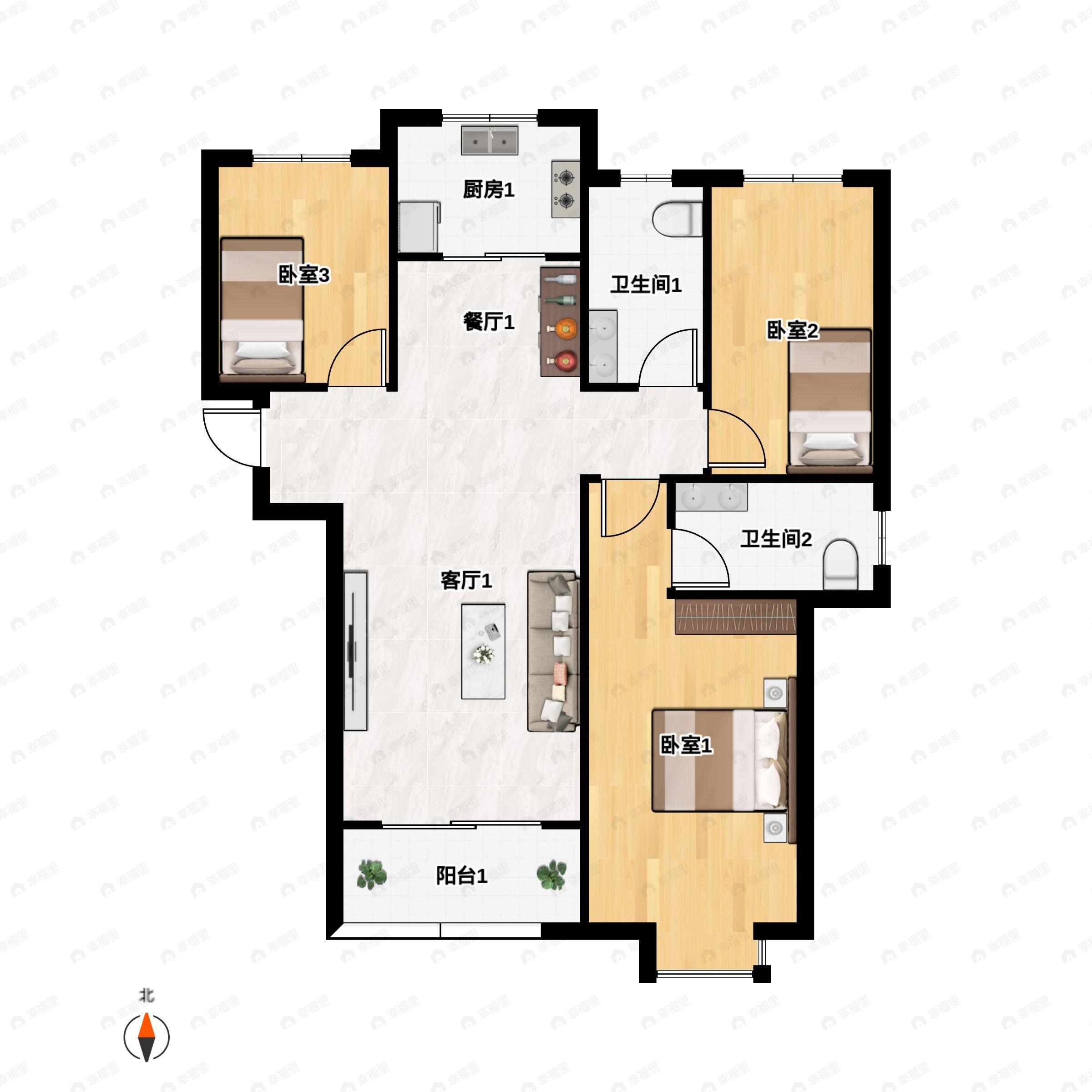 盛唐融城3室2厅2卫户型图