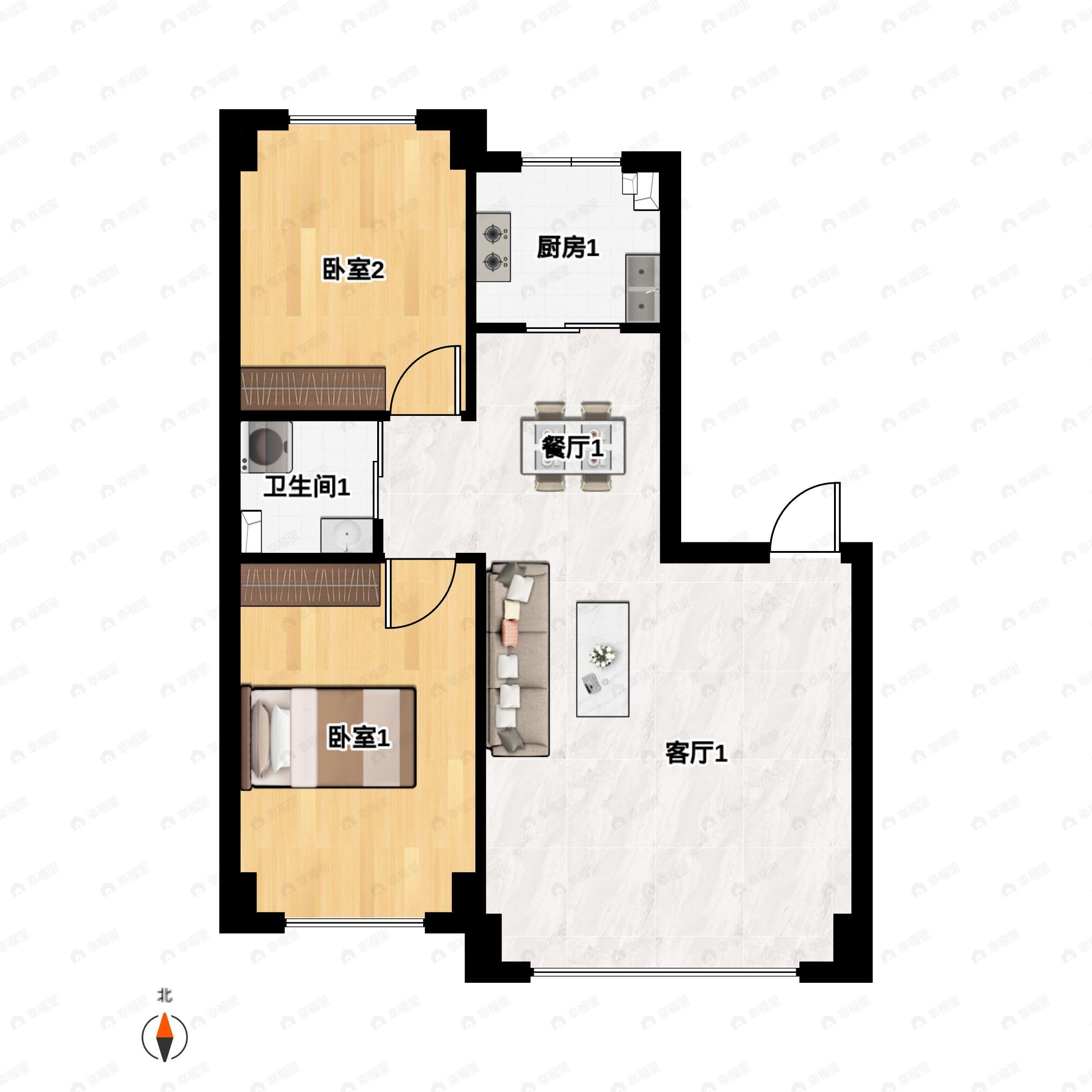 2室2厅1卫建面87平户型图