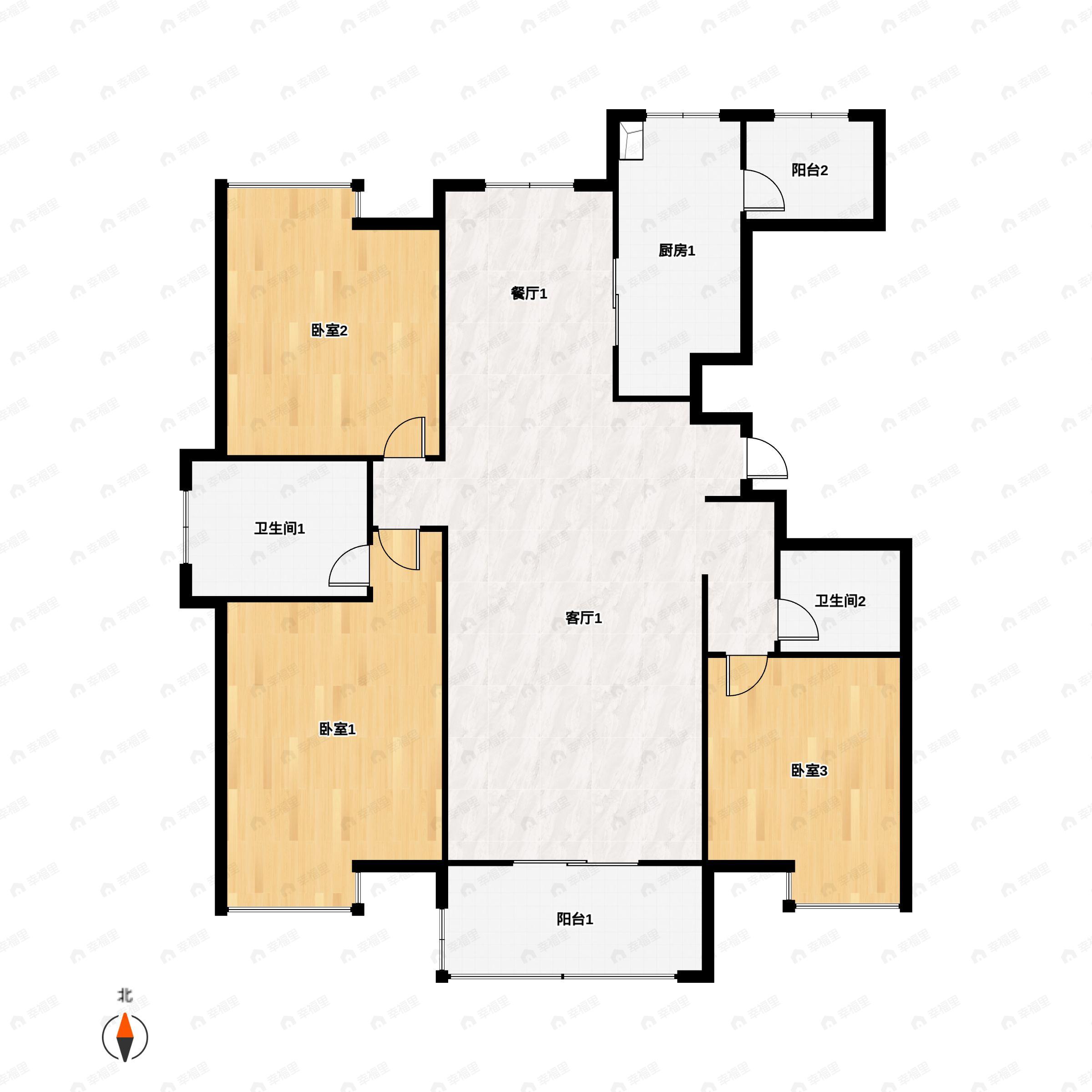 唐樾六和坊3室2厅2卫户型图