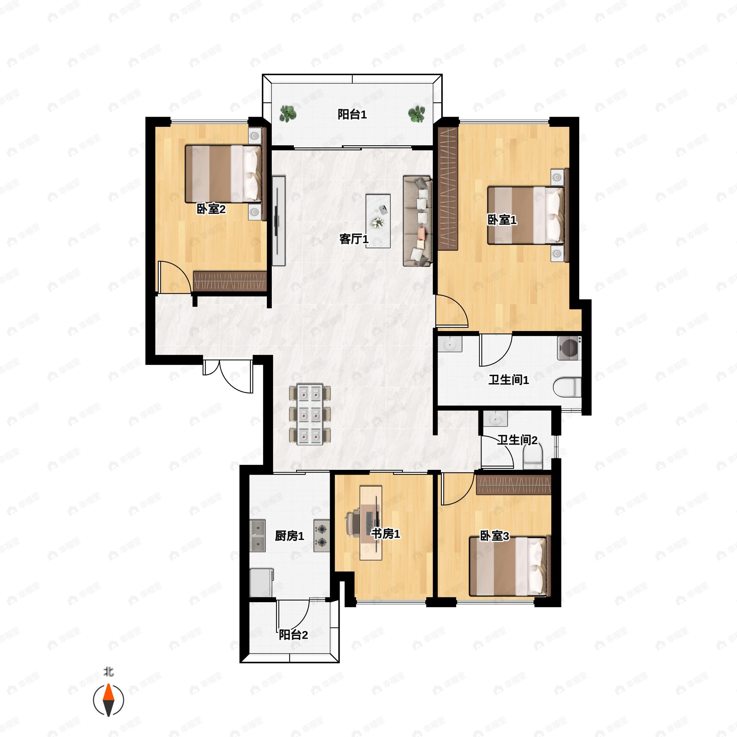 4室2厅3卫建面138平户型图